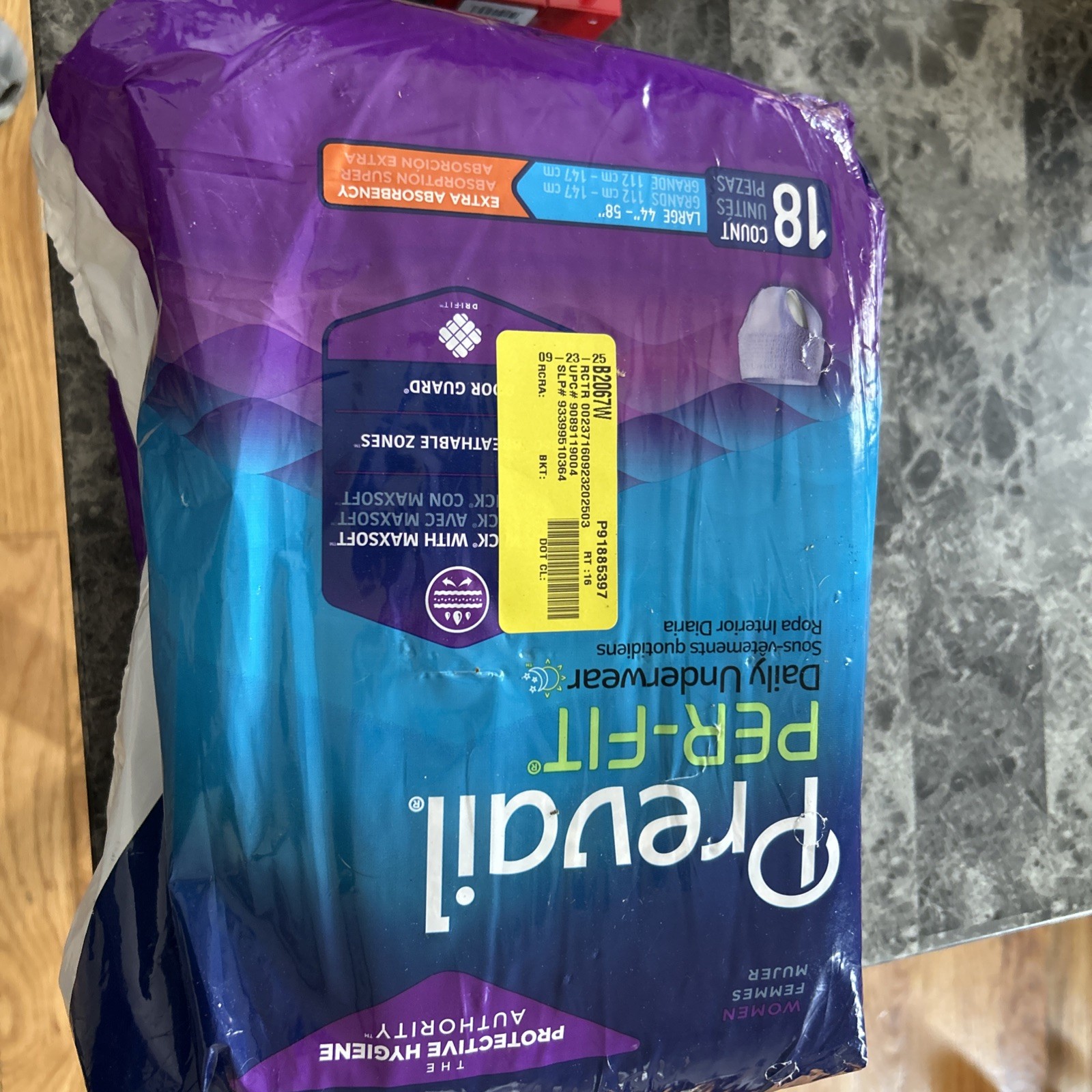 Prevail Per-Fit Large Daily Underwear 18 Count Protective Hygiene Large 44”-58”