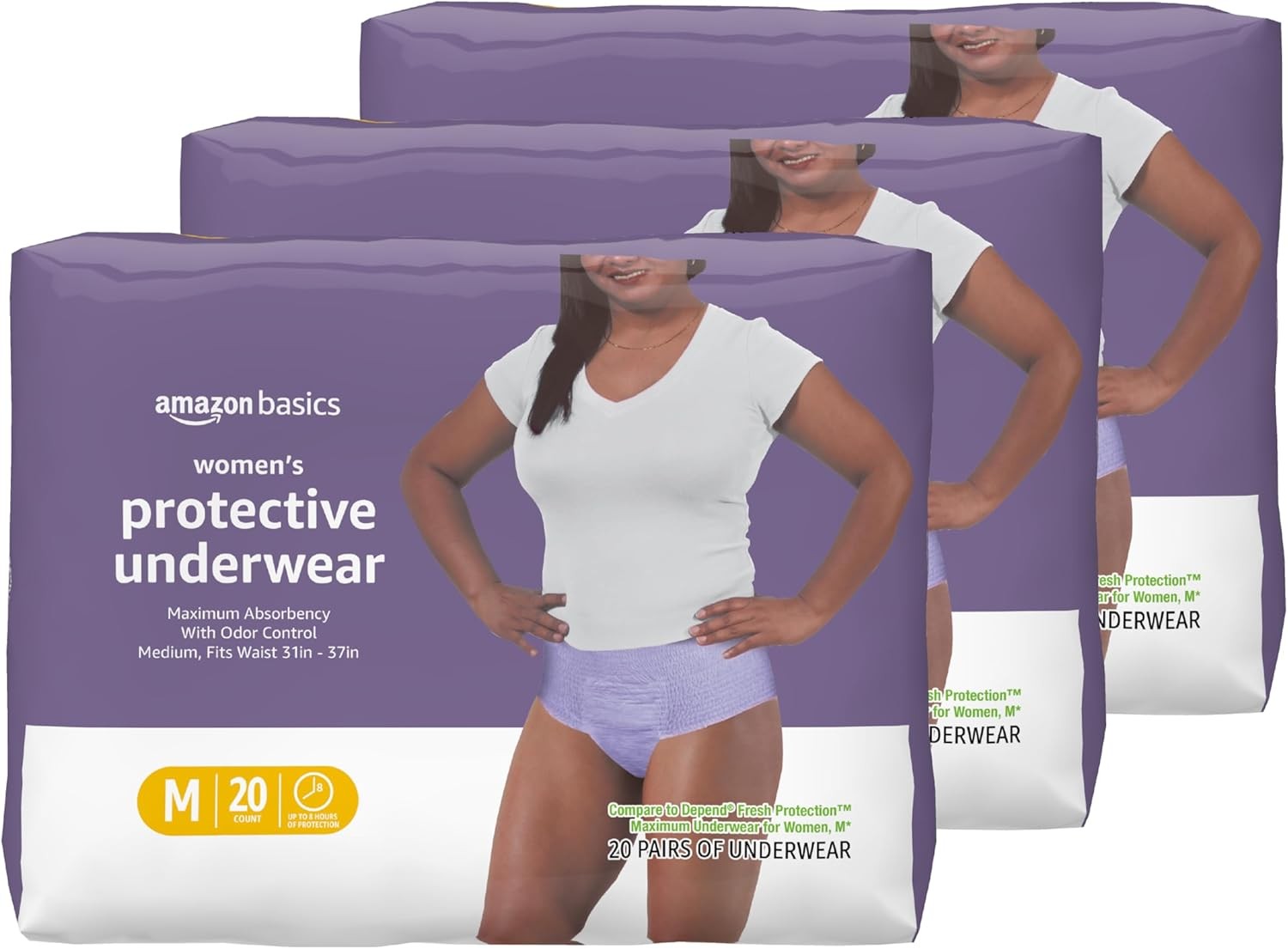 Amazon Basics Women’s Incontinence Underwear Medium 60 Count Lavender