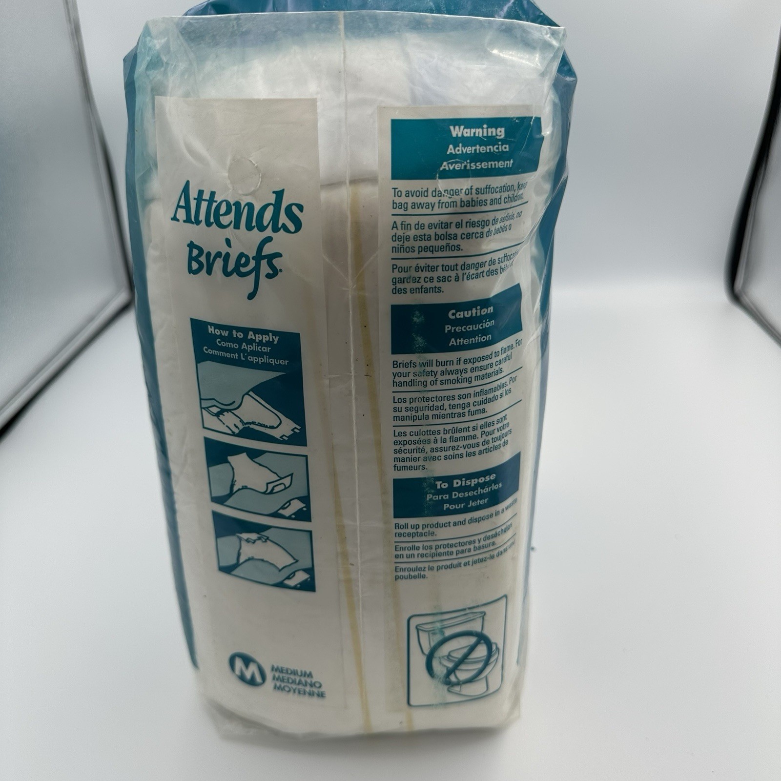Vintage Attends Briefs Adult Diapers 4 Easy Fit Tapes 24ct Medium NEW Sealed