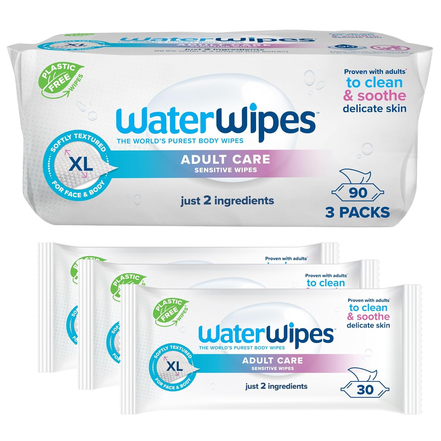Adult Care Sensitive Body & Intimate Hygiene Wipes, 99.9% Water, 3-In-1 Cleans,