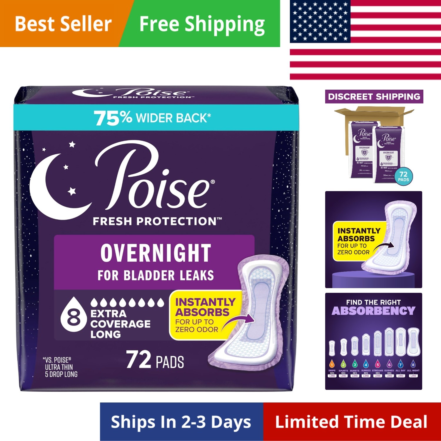 Overnight Incontinence & Postpartum Pads for Bladder Leaks, 8 Drop Extra Cove…