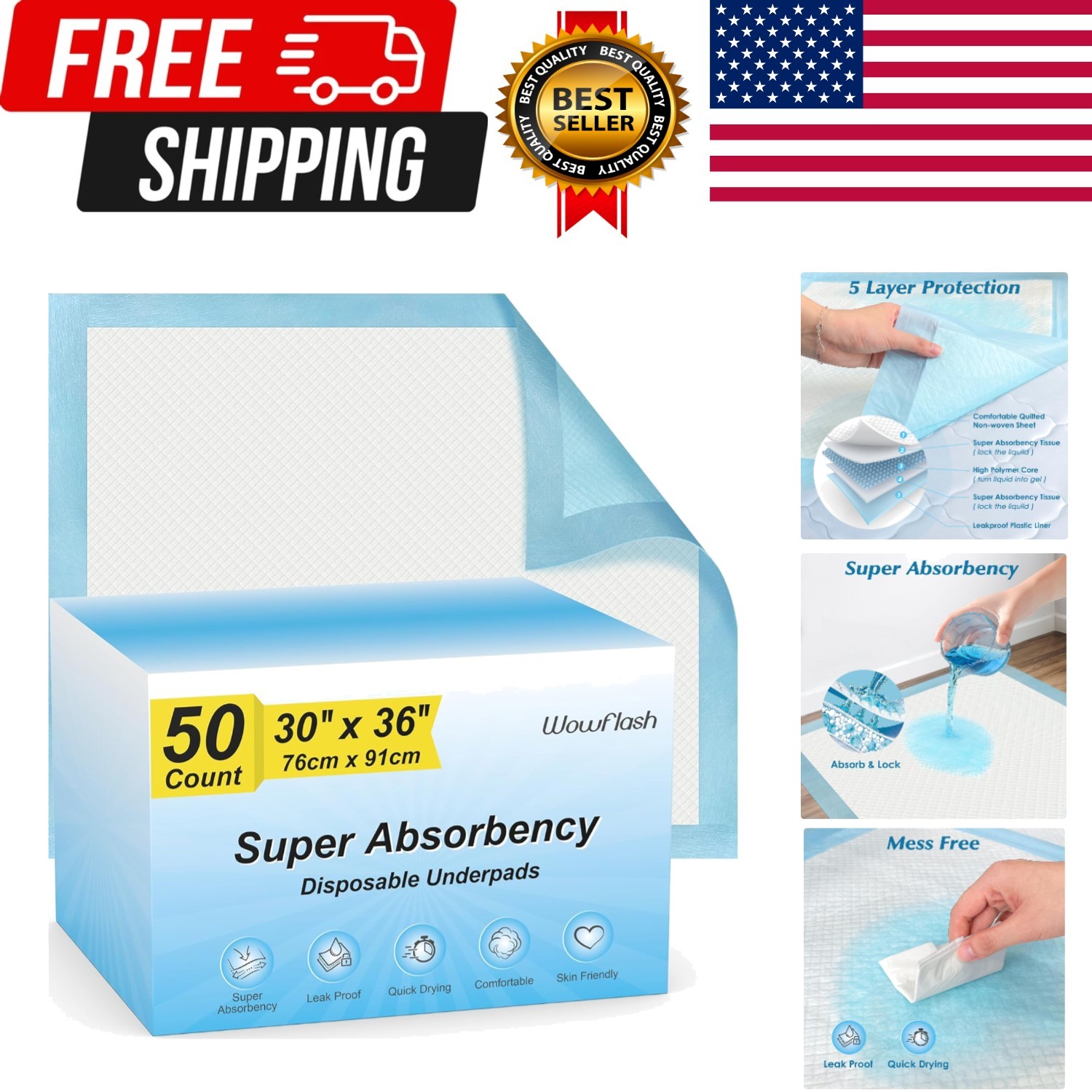 Super Absorbency Disposable Leakproof Underpads with Quick Drying for Baby, A…
