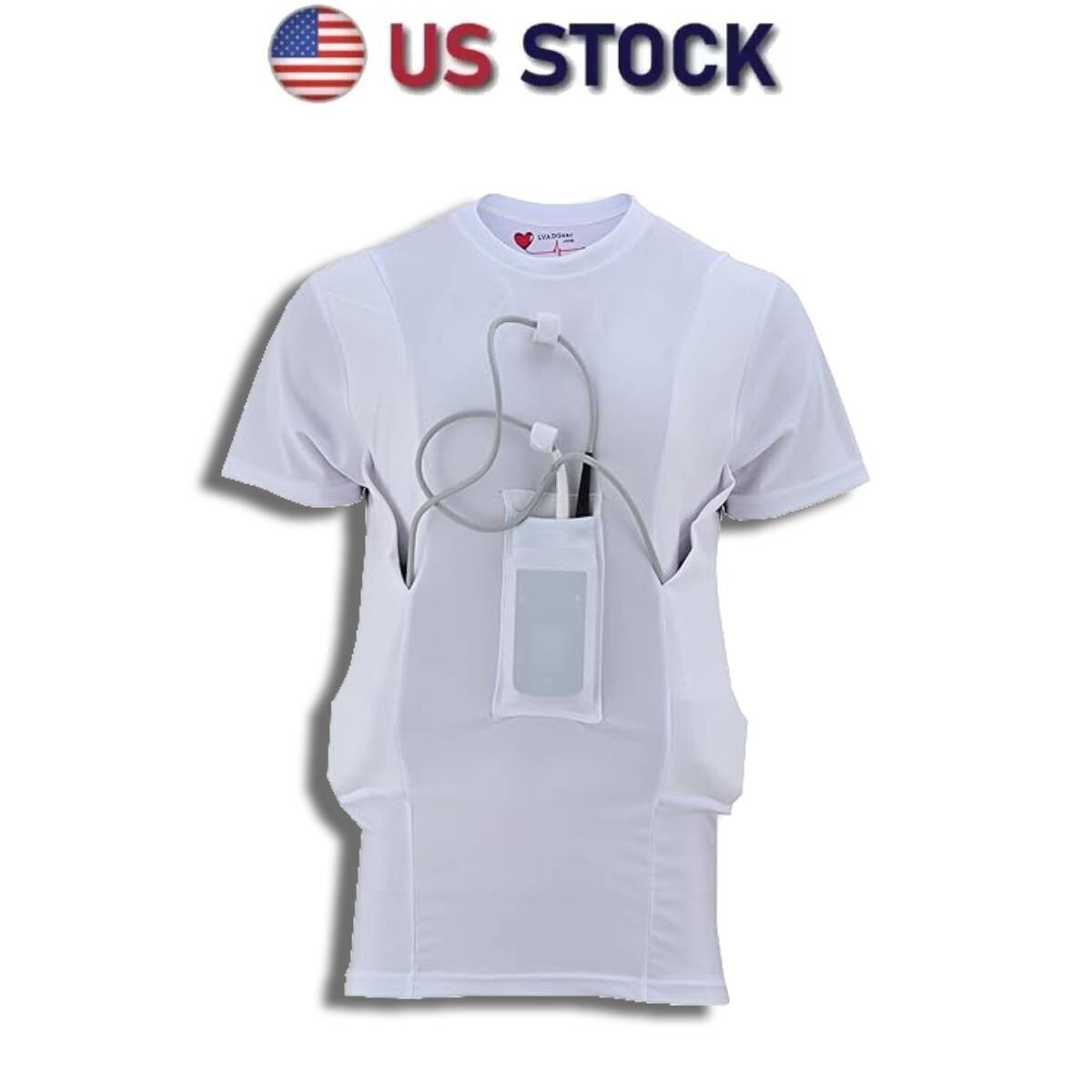 LVAD HeartMate 2 & 3 Men’s T-Shirt Crew Neck LVAD Clothing, Medical Wear White