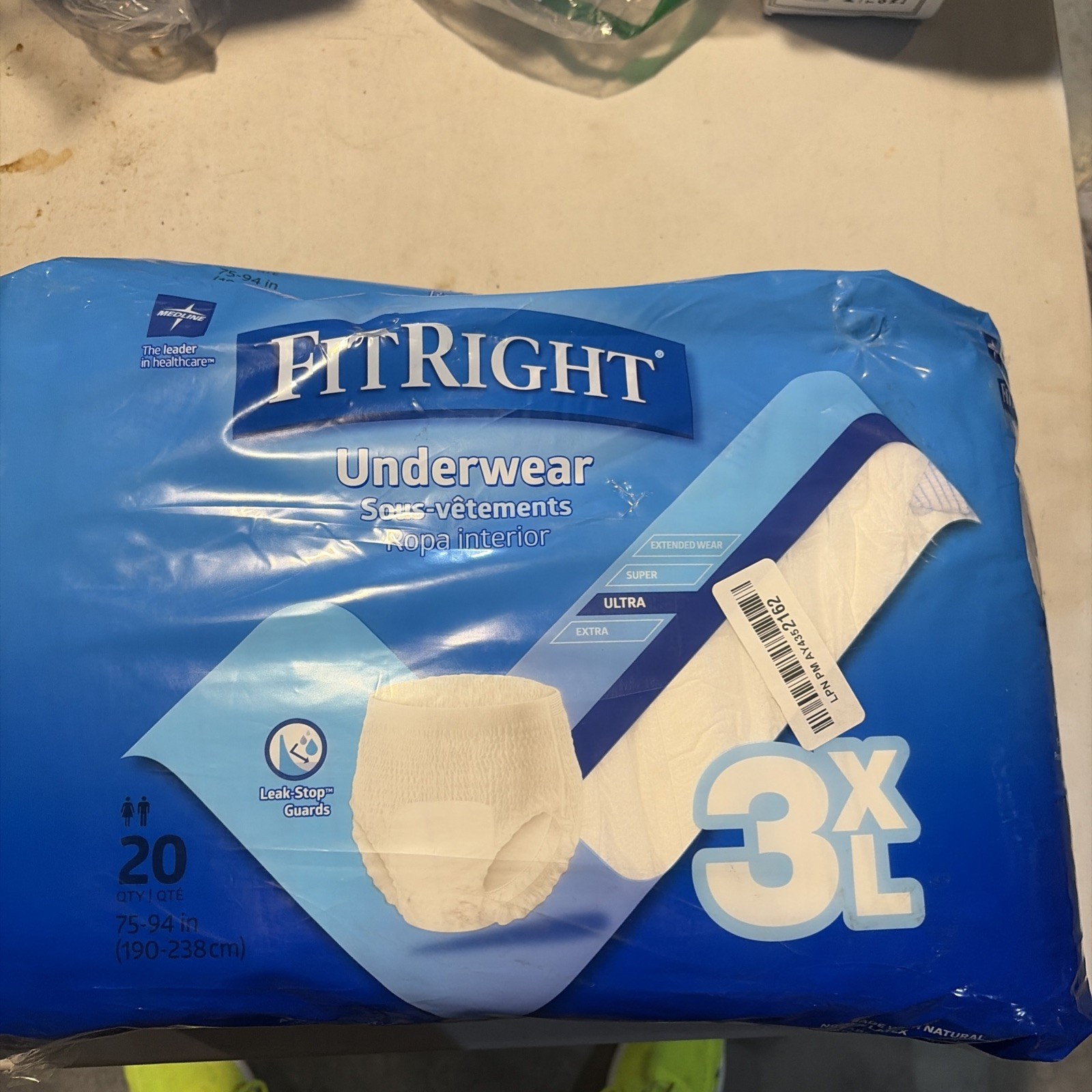 Fitright Heavy Absorbency Protective Underwear, Size 3XL, 75″-94″, Bag of 20