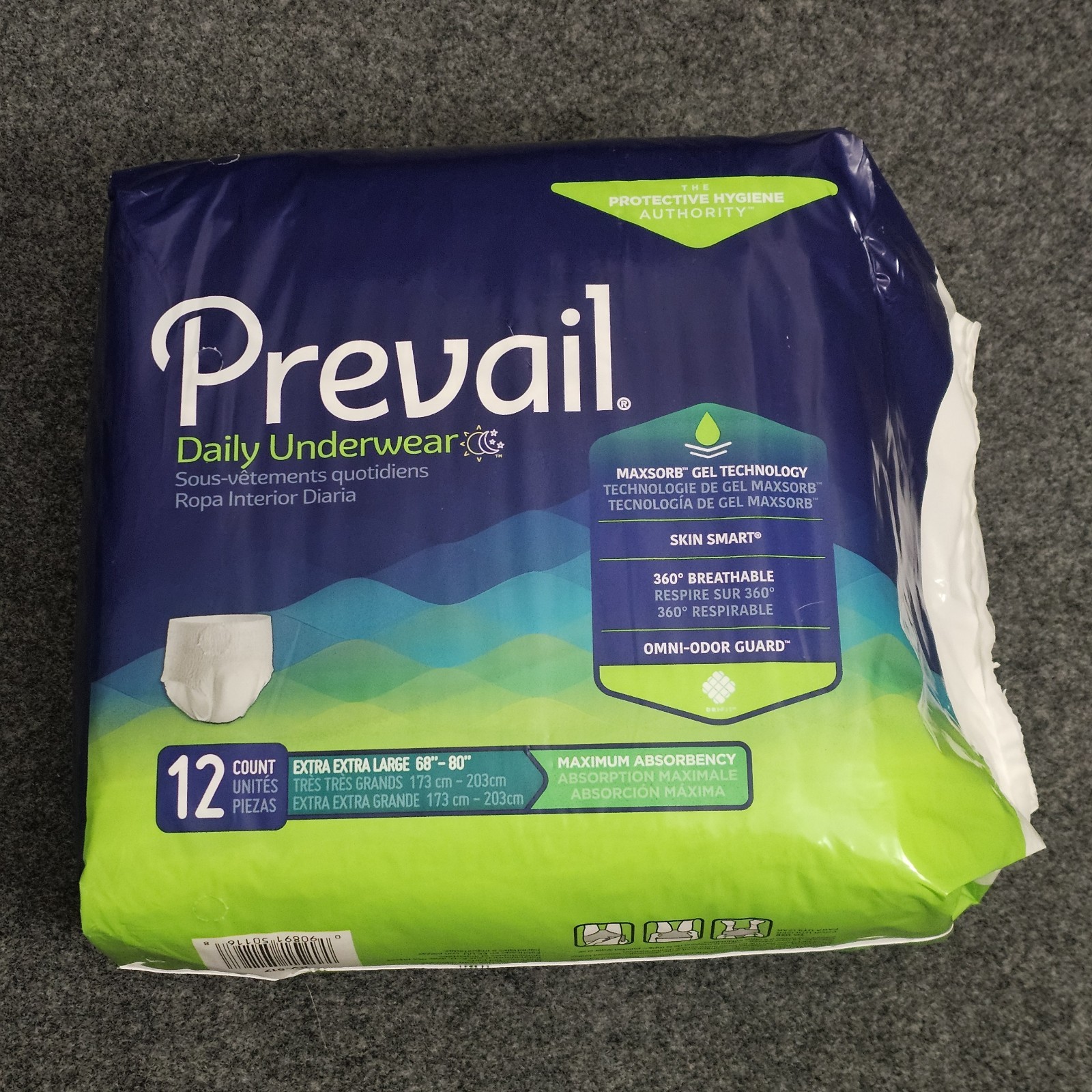 Prevail Daily Underwear 2XL 68-80 Maximum Absorbency 12 Count Sealed Package