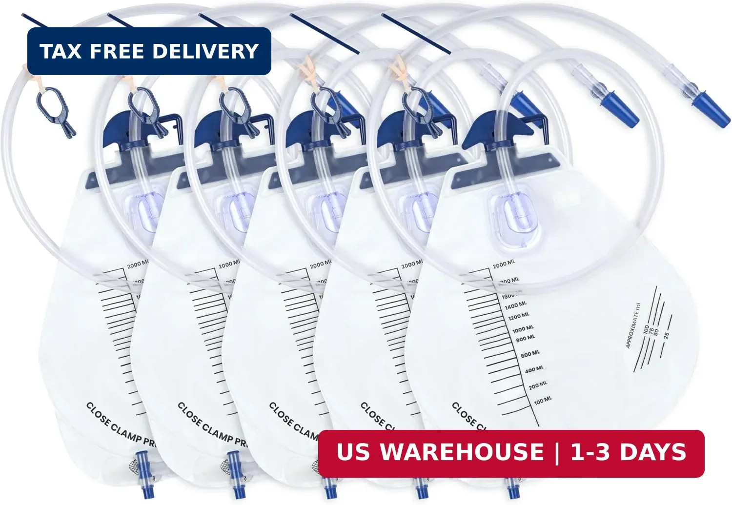 Catheter Bags for Men and Women 2000mL Urinary Drainage Bags, Enhanced Anti-Refl