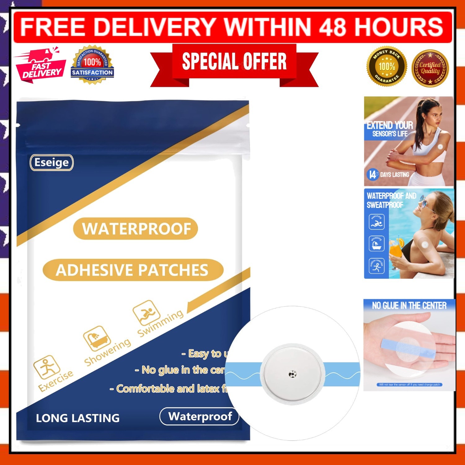 Long-Lasting 50 Pack Transparent Adhesive Patches for Libre 1/2/3 – Waterproof