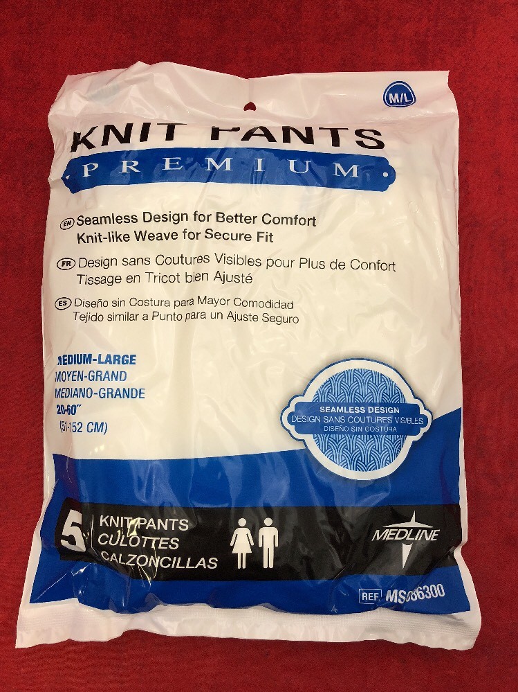 NEW PACK OF 5 MEDLINE Knit Pants Premium Underpants M/L Unisex MSC86300