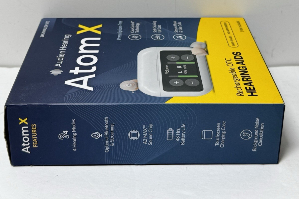 Audien Hearing ATOM X -Rechargeable OTC Hearing Aids-New Sealed