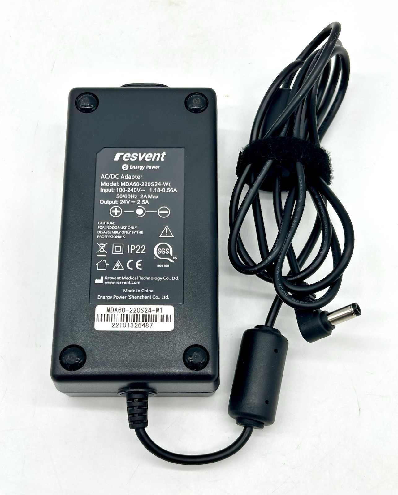 Resvent AC/DC Power Adapter MDA60-220S24-W1 24V 2.5A Medical Charger Black OEM
