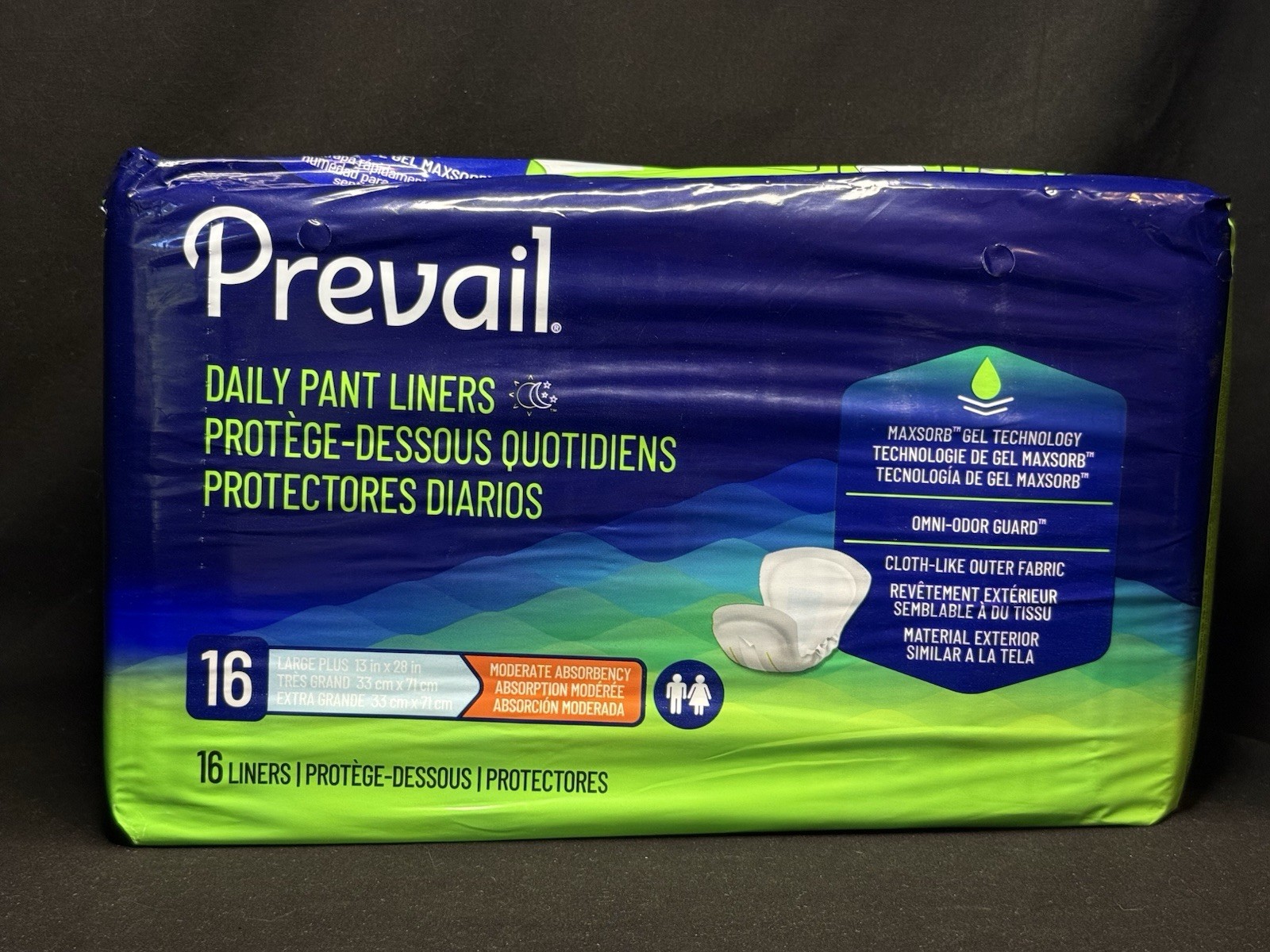 Prevail Daily Pant Liners Elastic Large Plus 13” x 28” – Box of 96