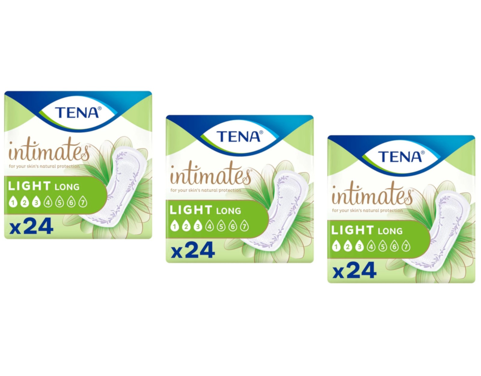 3 Pack of Tena Intimates Ultra Thin Light Incontinence Pad Long, 24 Count