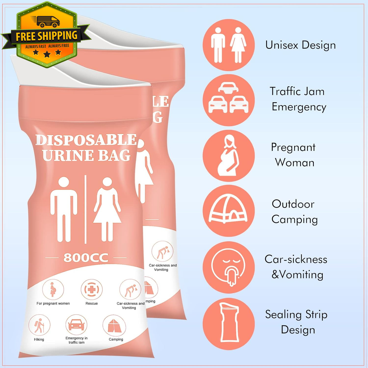 24PCS Disposable Urine Bags 800ML Portable Emergency Travel Urinal Set