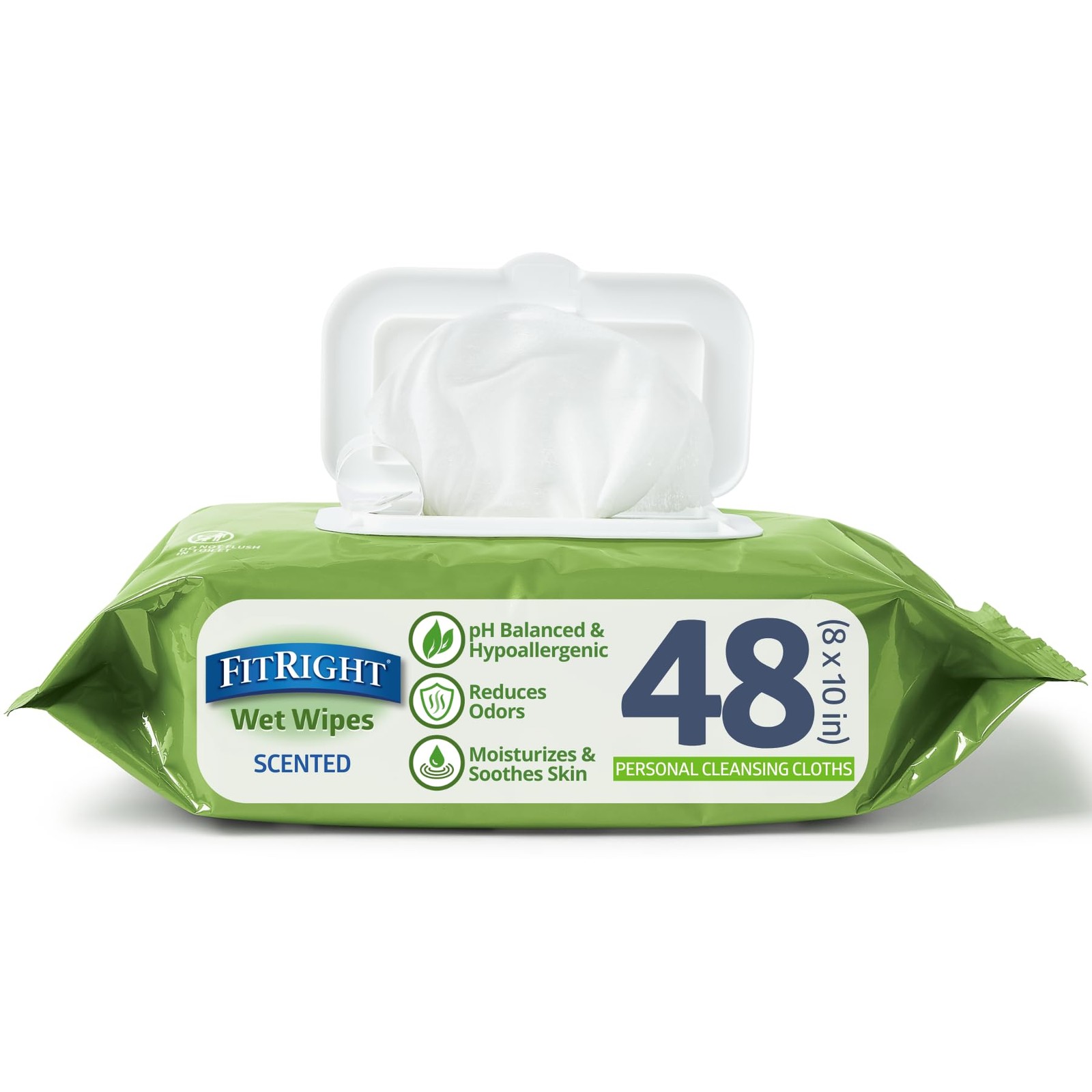 Medline FitRight Aloe Personal Cleansing Cloth Wipes, Scented, Pack of 48, 8 x 1