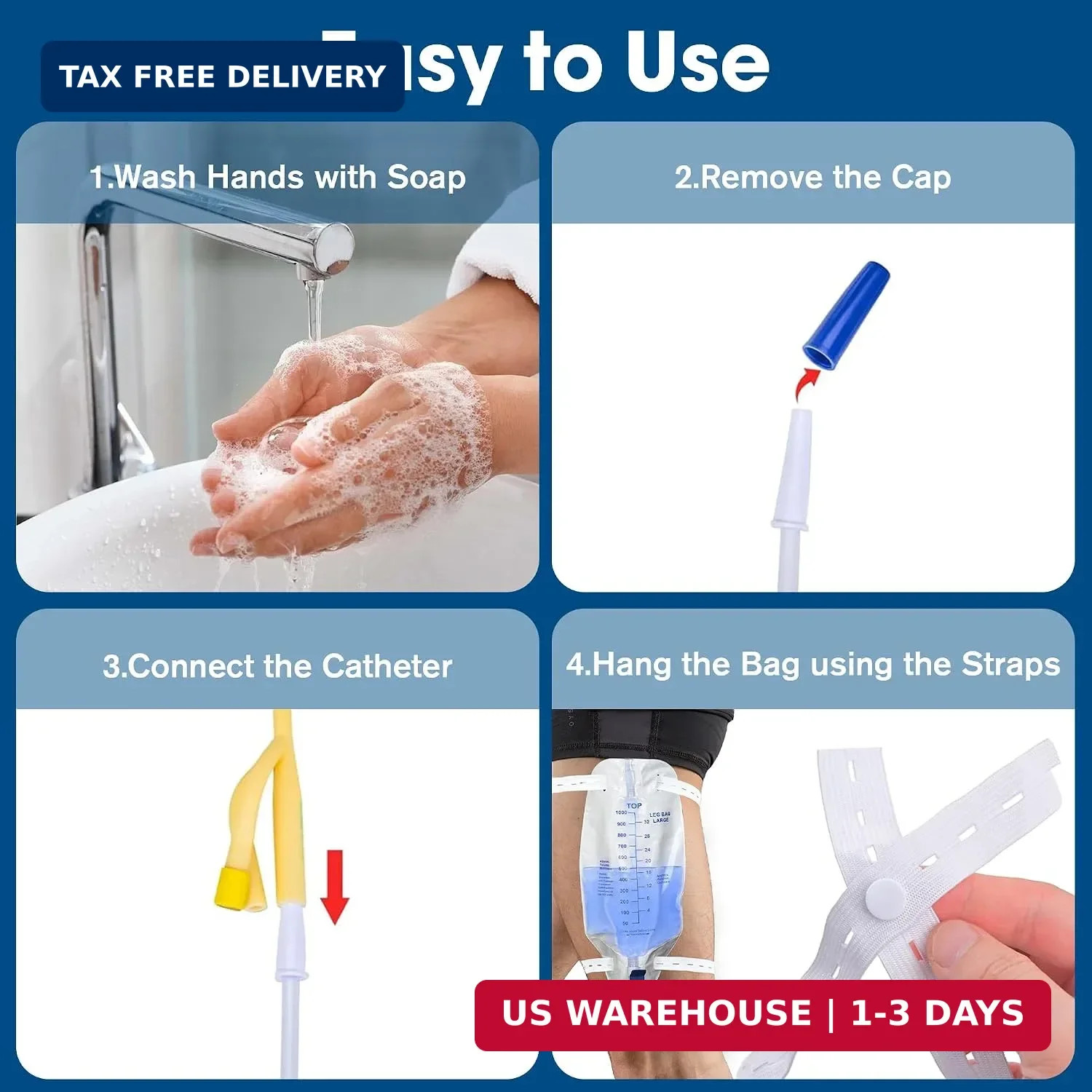 Urinary Drainage Bag 1000ml Catheter Leg Bag, 5 Pack Catheter Leg Bags for Men,