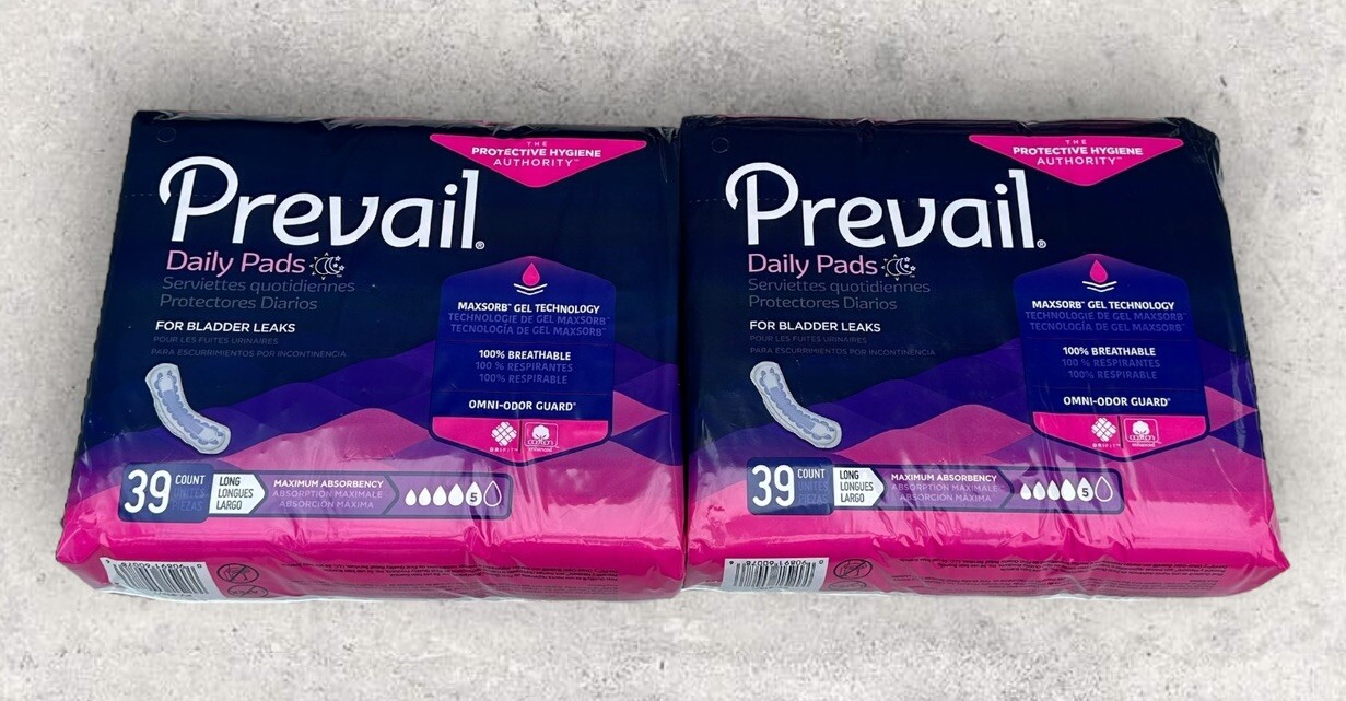 2 Pack Prevail Incontinence Bladder Control Pad Long Maximum Absorbency 78 Total