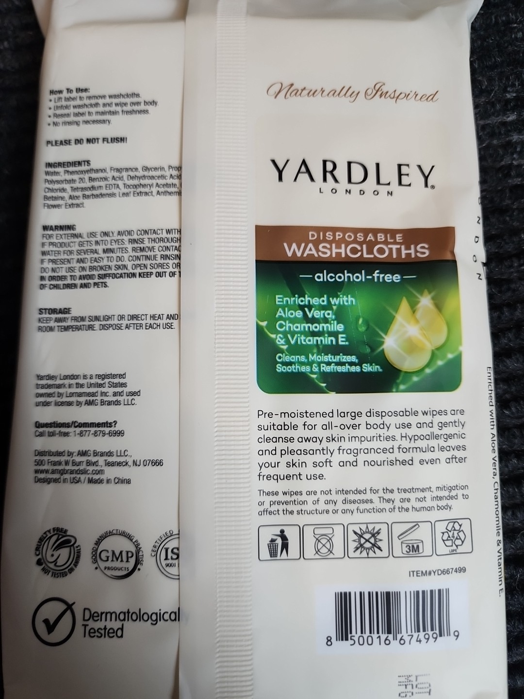 Washcloths Disposable Yardley – Enriched with Aloe Vera 6 Packs Of Wipes