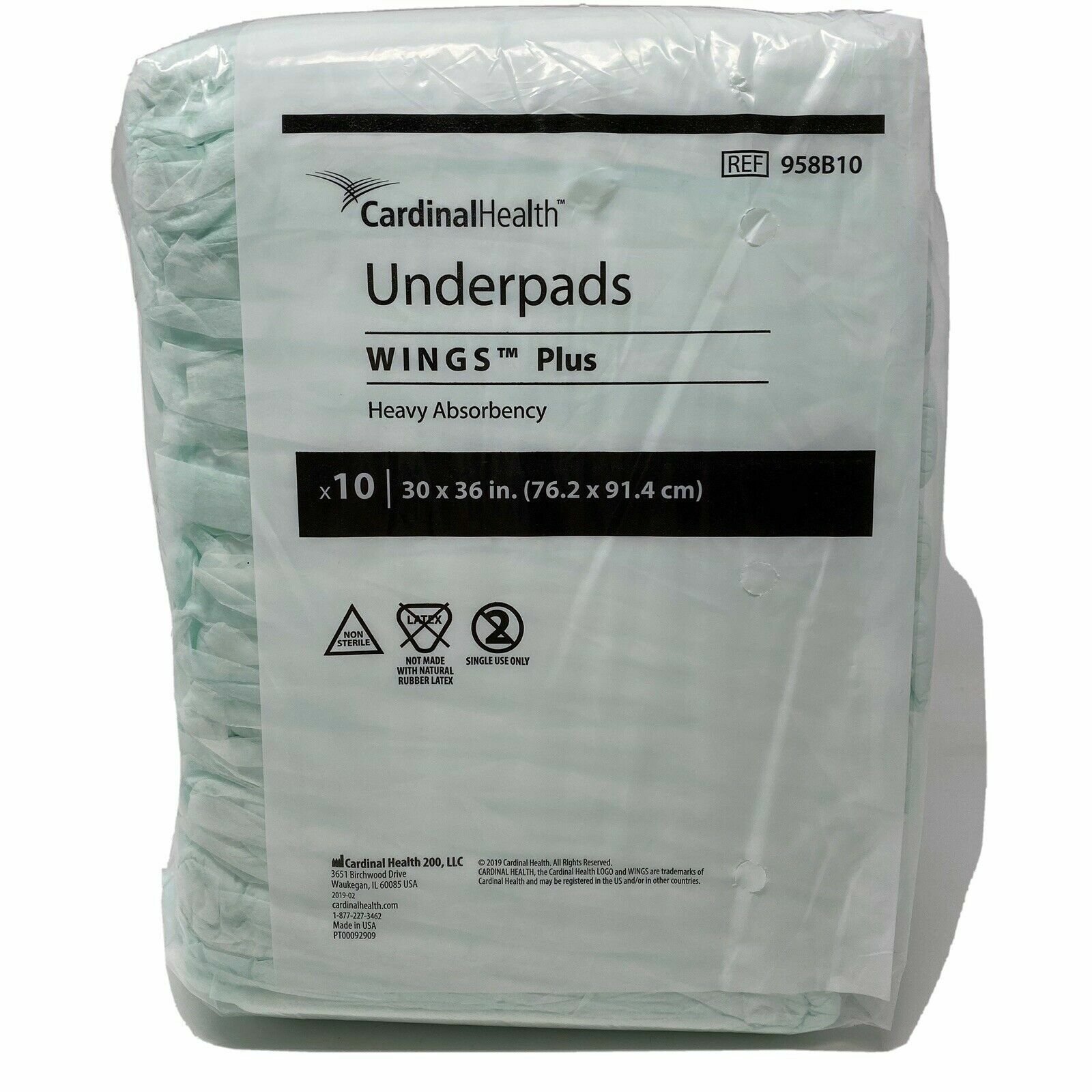 Cardinal Health Underpads Wings Plus Heavy Absorbency 10 Count 30×36″
