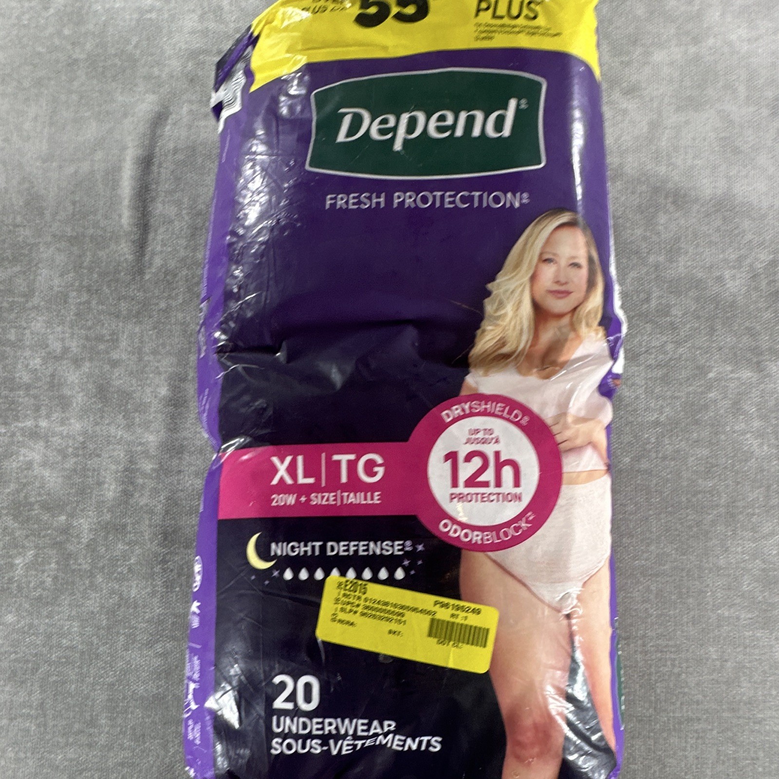 Depend Night Defense Incontinence Pants Overnight 12h Women XL Purple 20 Ct