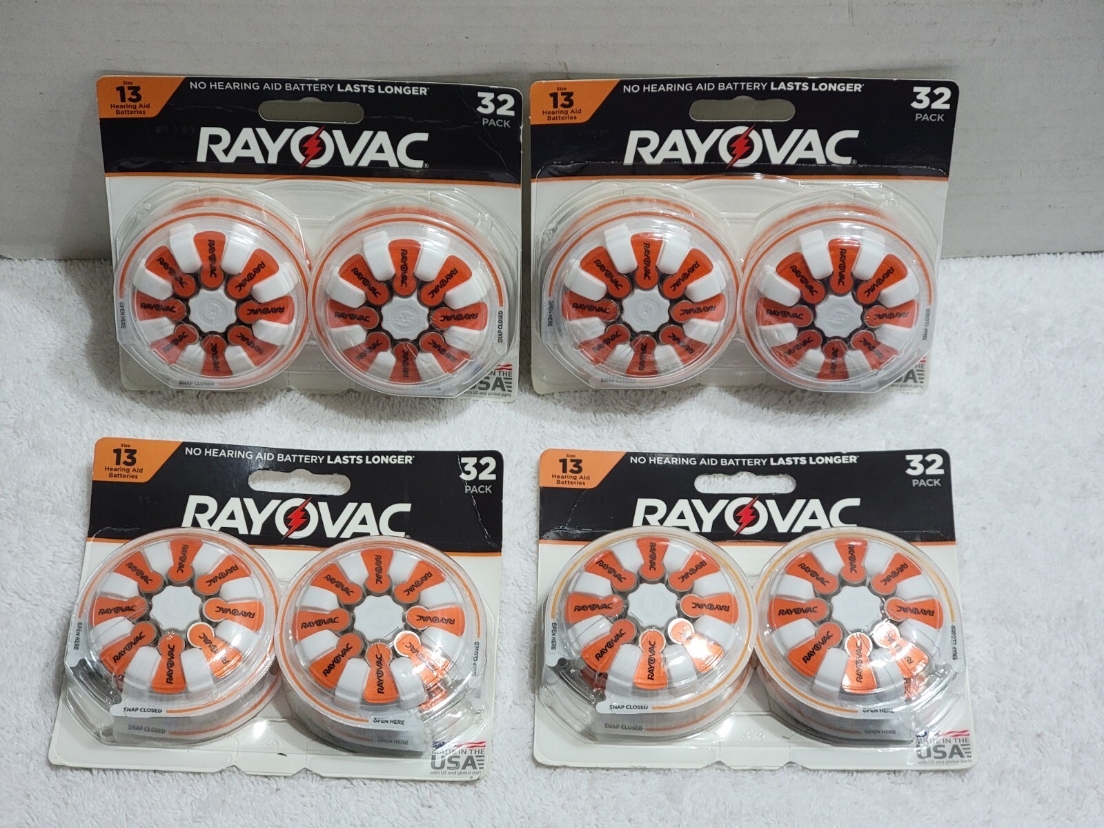 4 PACKS X 32 EACH (128) RAYOVAC SIZE 13 HEARING AID BATTERIES BEST BY 03/2025