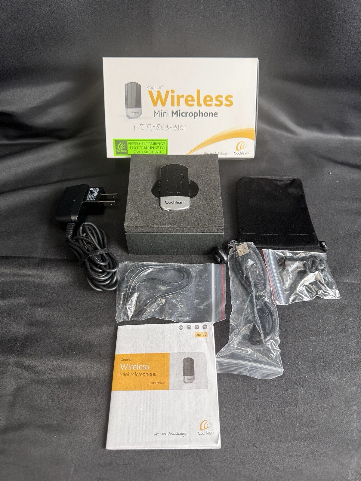 Cochlear Wireless Mini Microphone Model SM-1 Kit Manual & Cables Used