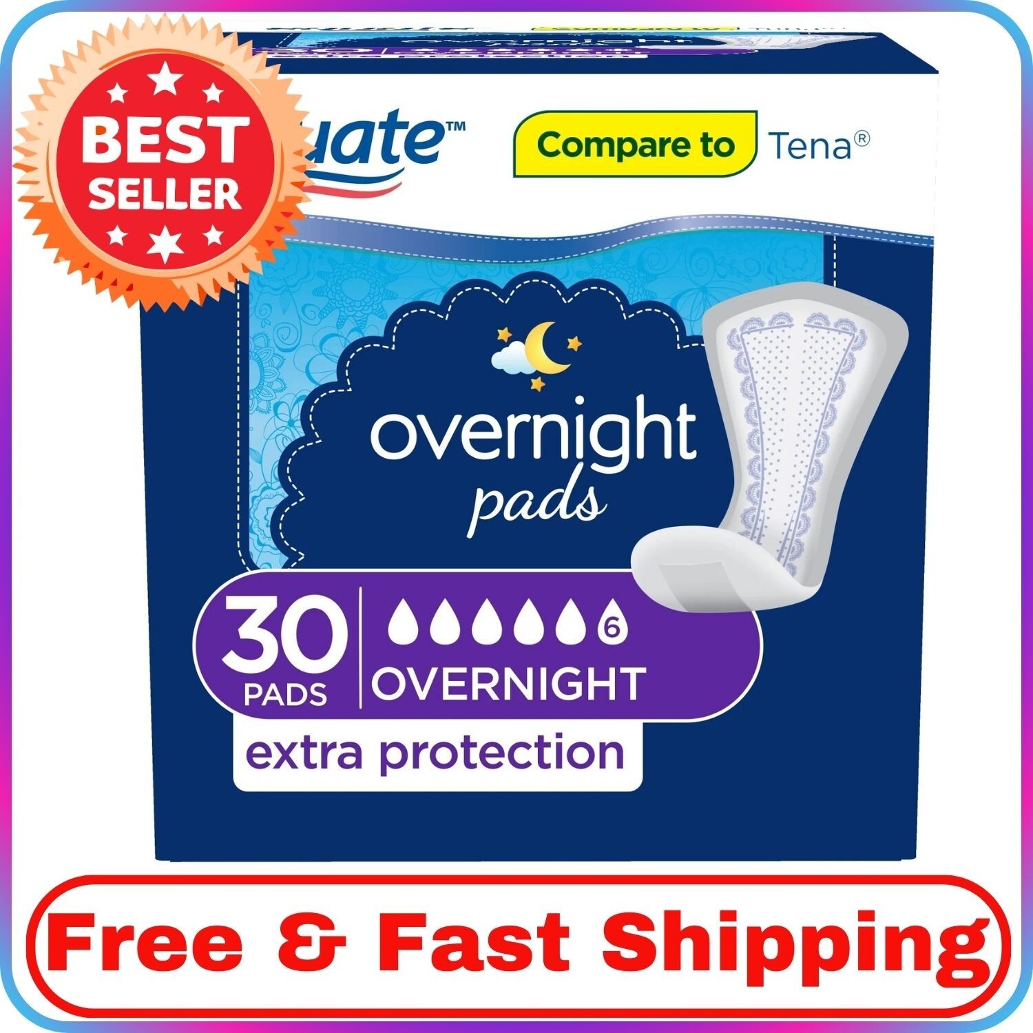 Equate Overnight Contoured Pads, Extra Protection with Ultimate Absorbency