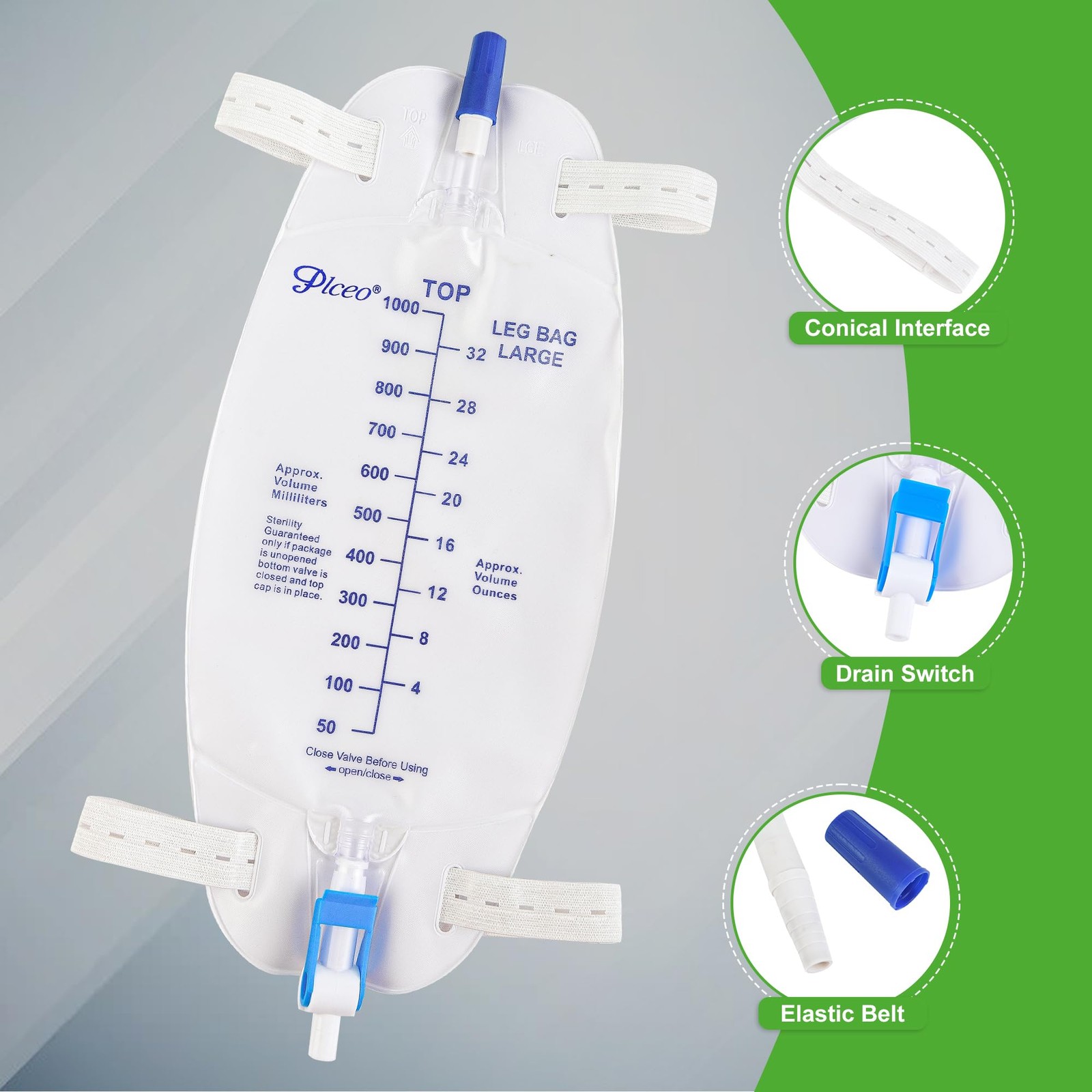 Easy-Tap Leg Bag Urinary Drainage Bag, 1000ml, Anti-Reflux Valve, Cloth Strap…