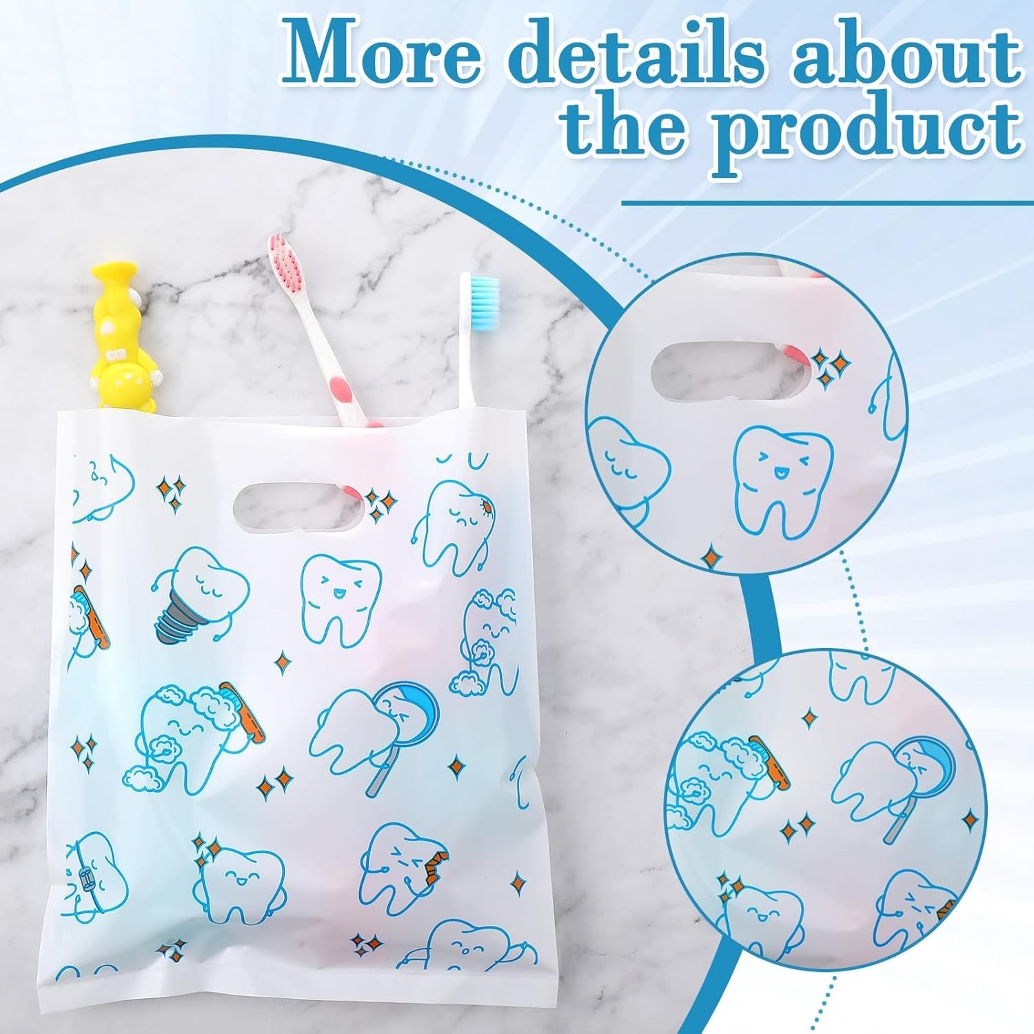 50/300 Pcs Tooth Merchandise Bags with Handles Plastic Dental Bags for Patients