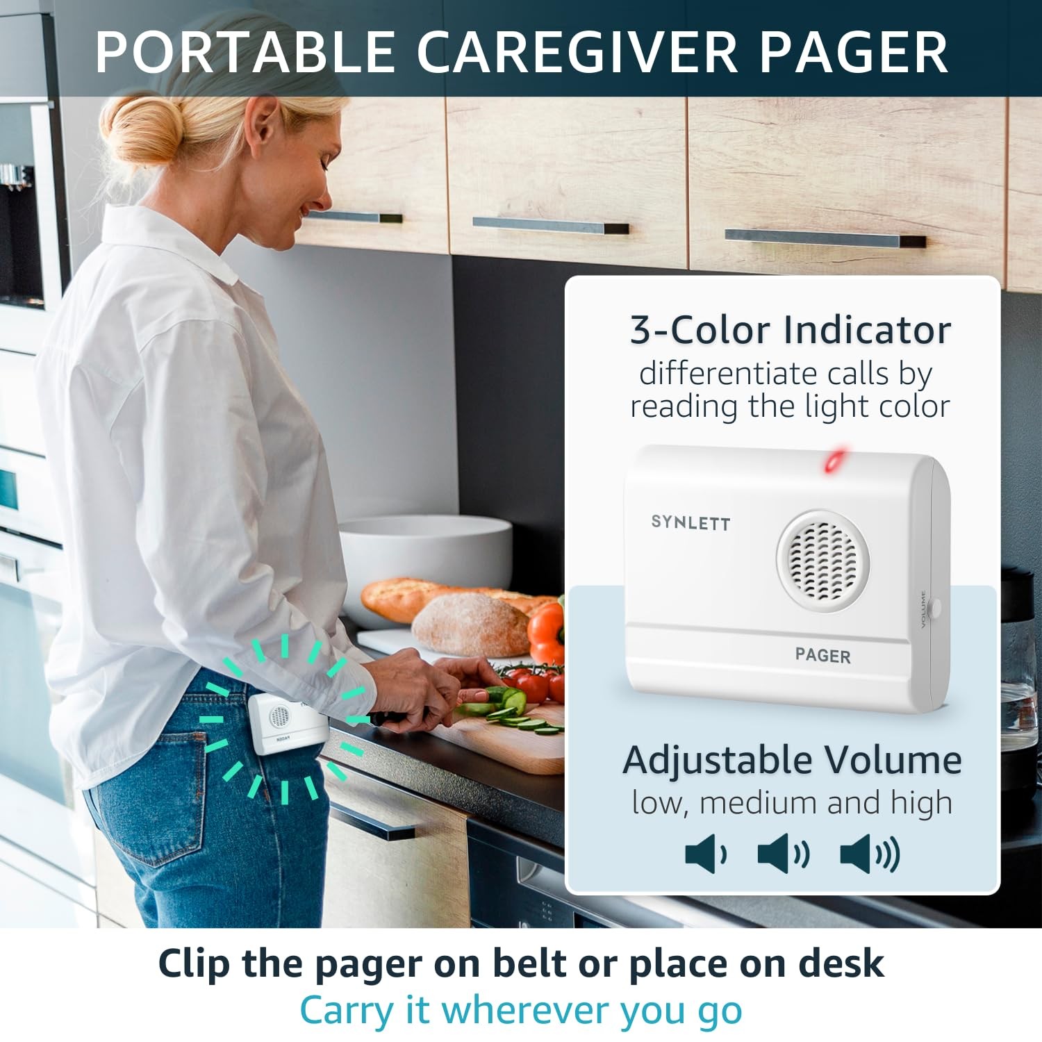 Bed Alarm Caregiver Pager with Wireless Motion Sensor Alarm Indoor Fall Preve…