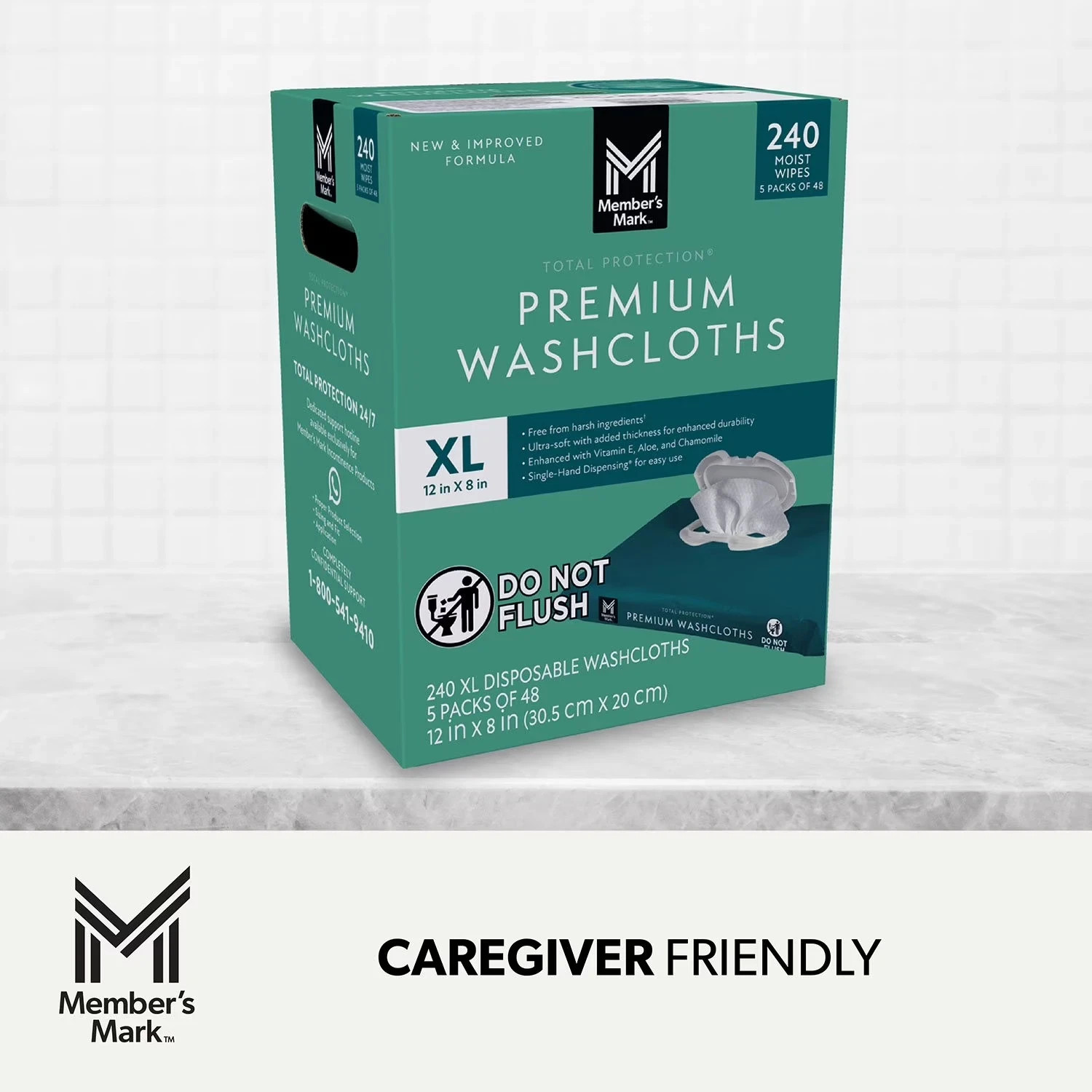 2 PACK Member’s Mark 240 Adult Washcloth Disposable Moist Hand Face Body Wipes