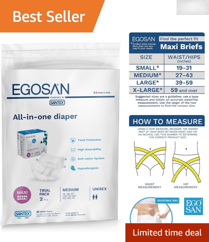 Maxi Adult Diapers with Breathable Aloe Material – Medium Size, 2 Count Sample