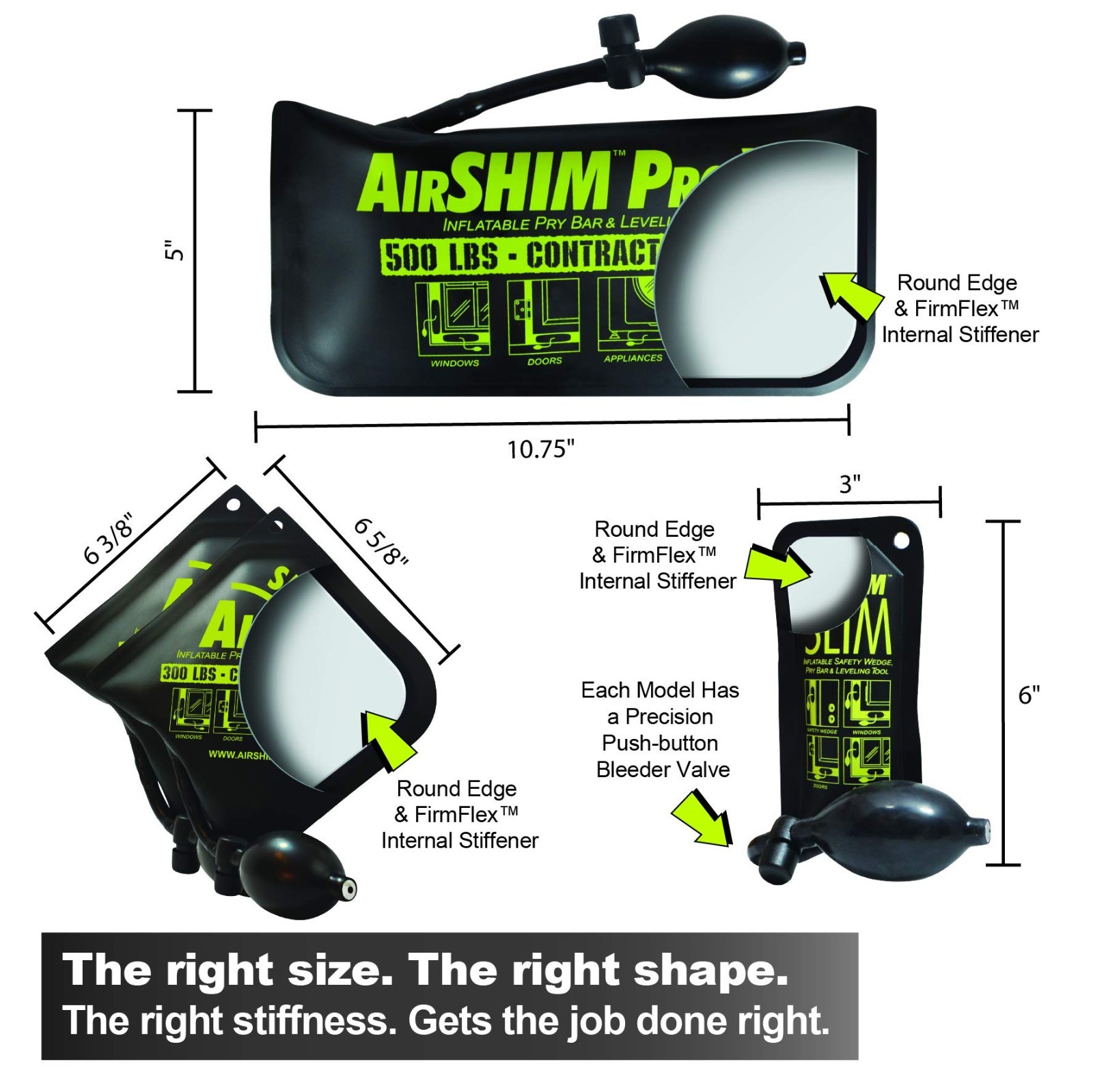 Inflatable Pry Bars & Leveling Tools Set – 4-Pc AirShim Wedges for Contractors