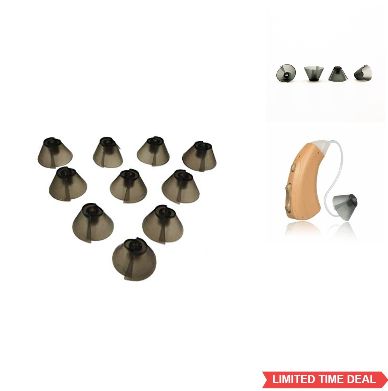 Hearing Aid Domes 10pc Standard Receiver Tulip Dark Gray Silicone Universal Fit