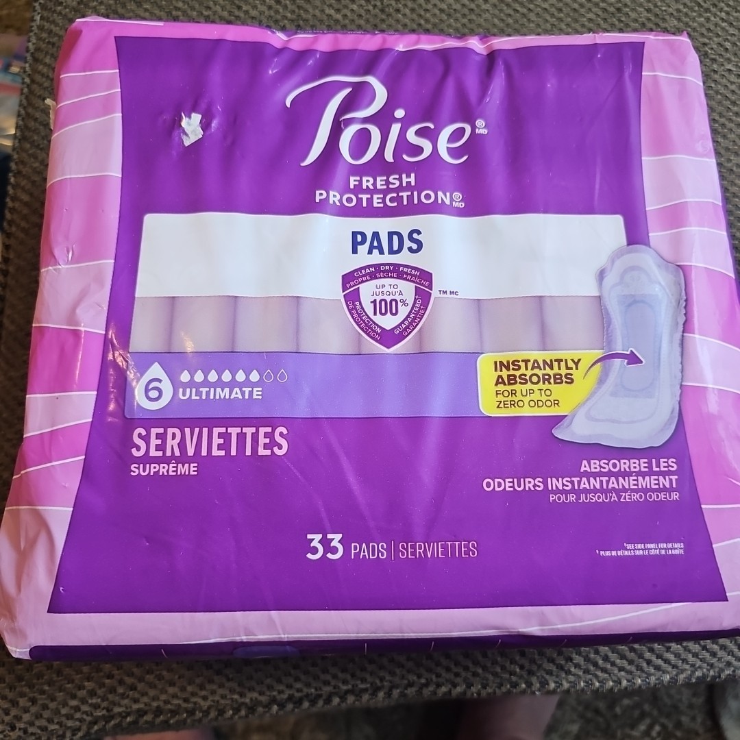 Poise Incontinence Pads , 6 Drop Ultimate Absorbency, Supreme 33 Count New.