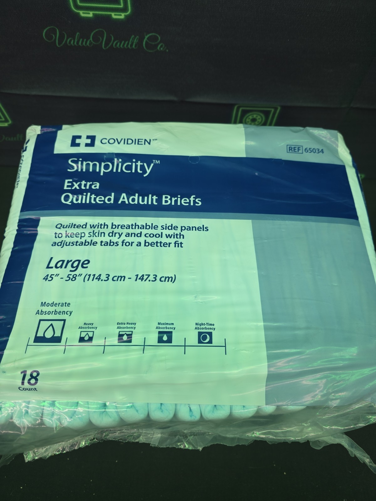 Covidien Adult 18 Ct Quilted Disposable Briefs With Side Panels Sz Large 45″-58″