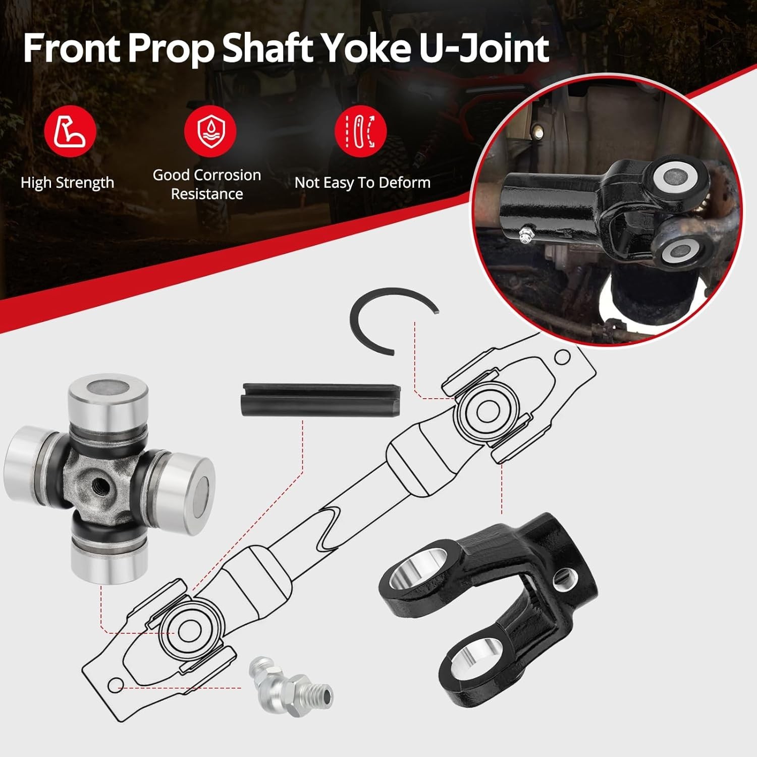 JAVIK Front Prop Shaft Yoke & U-Joint (2 Side) for Polaris RZR 570 800 900 1000