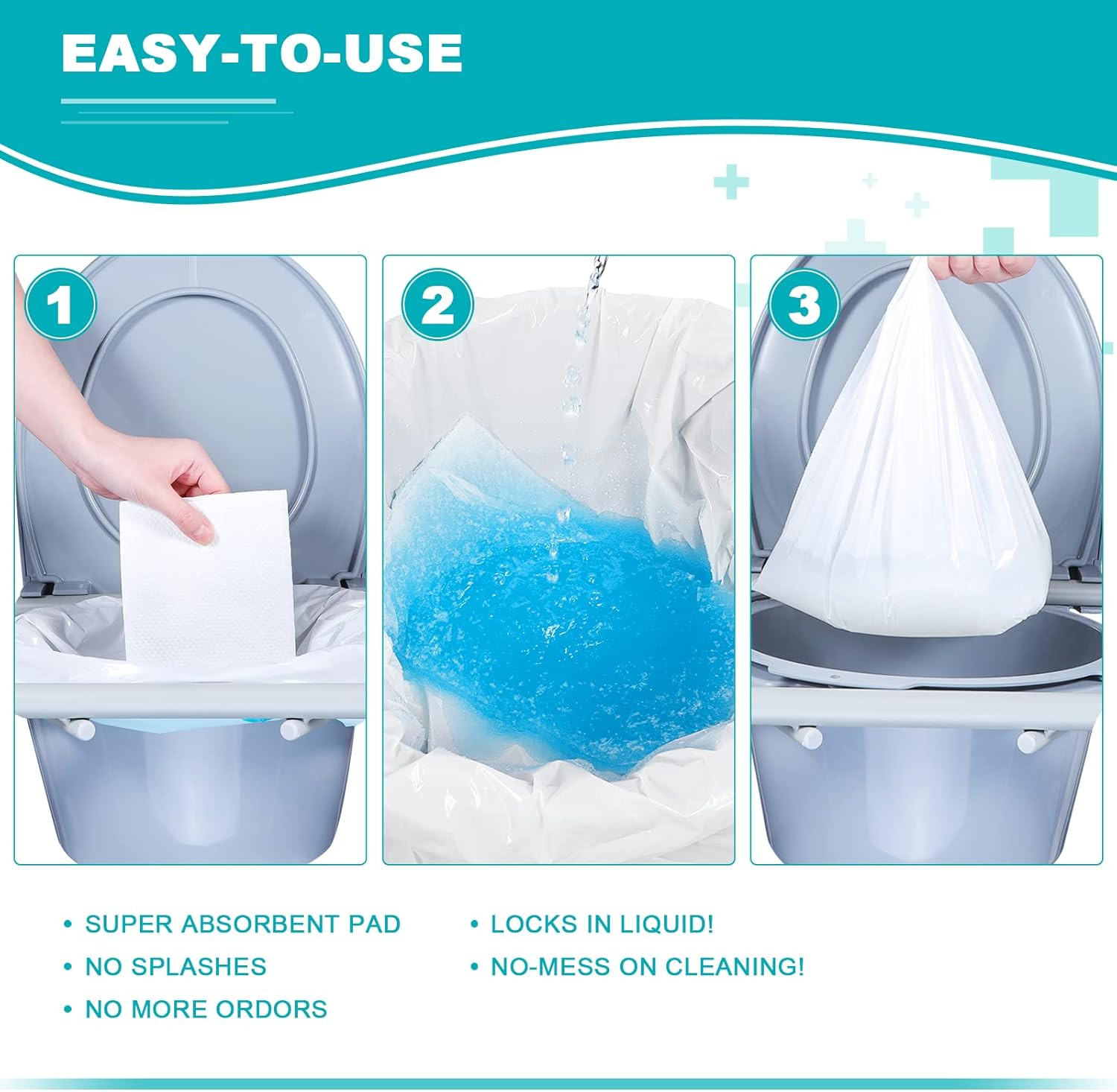 90 Count Absorbent Commode Pads for Bedside Commode Bucket, Commode Liners Pads