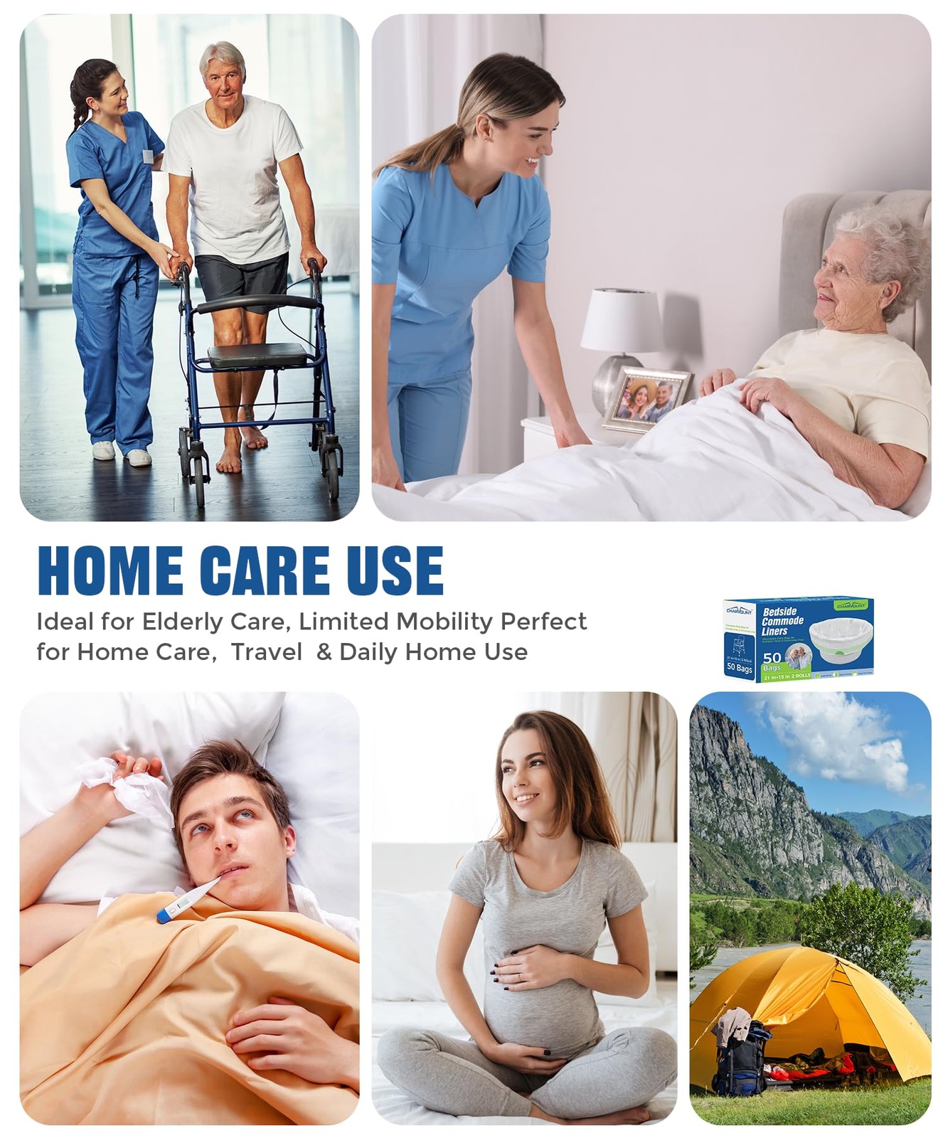 Bedside Commode Liners, Disposable Commode Bags with Drawstring, Leakproof Un.