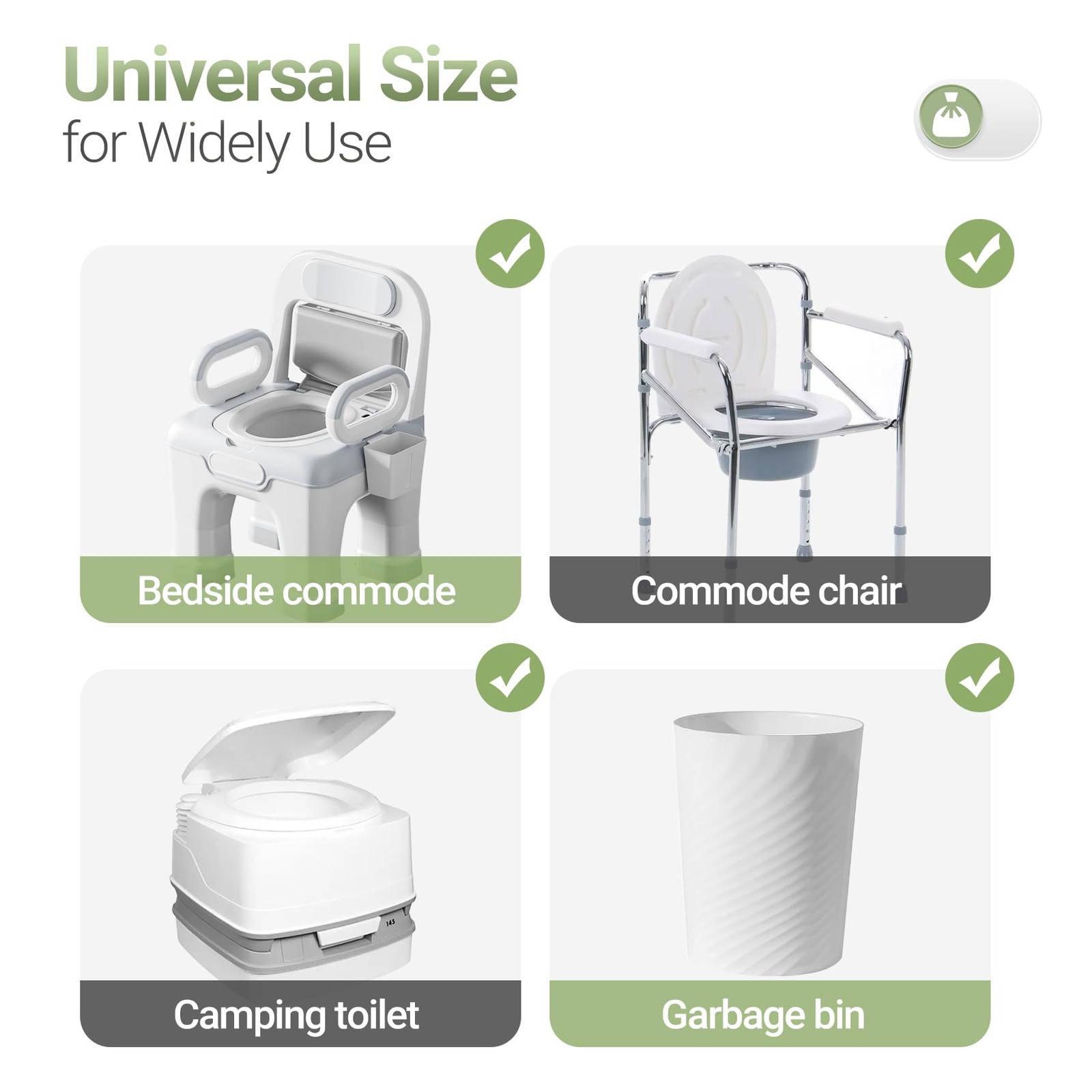 Commode Liners with Absorbent Pads, 100 Bedside Commode Liners and 40 Commode Pa