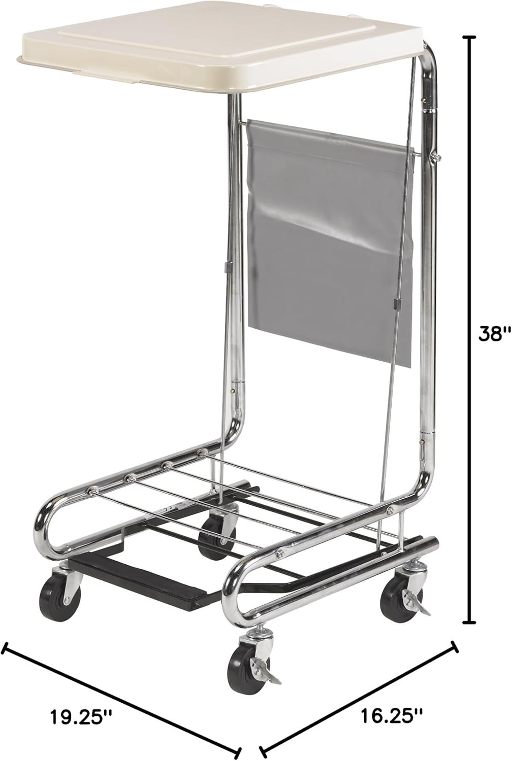 Drive Medical 13070 Chrome Steel Hamper Stand w/ Lid & Locking Casters.