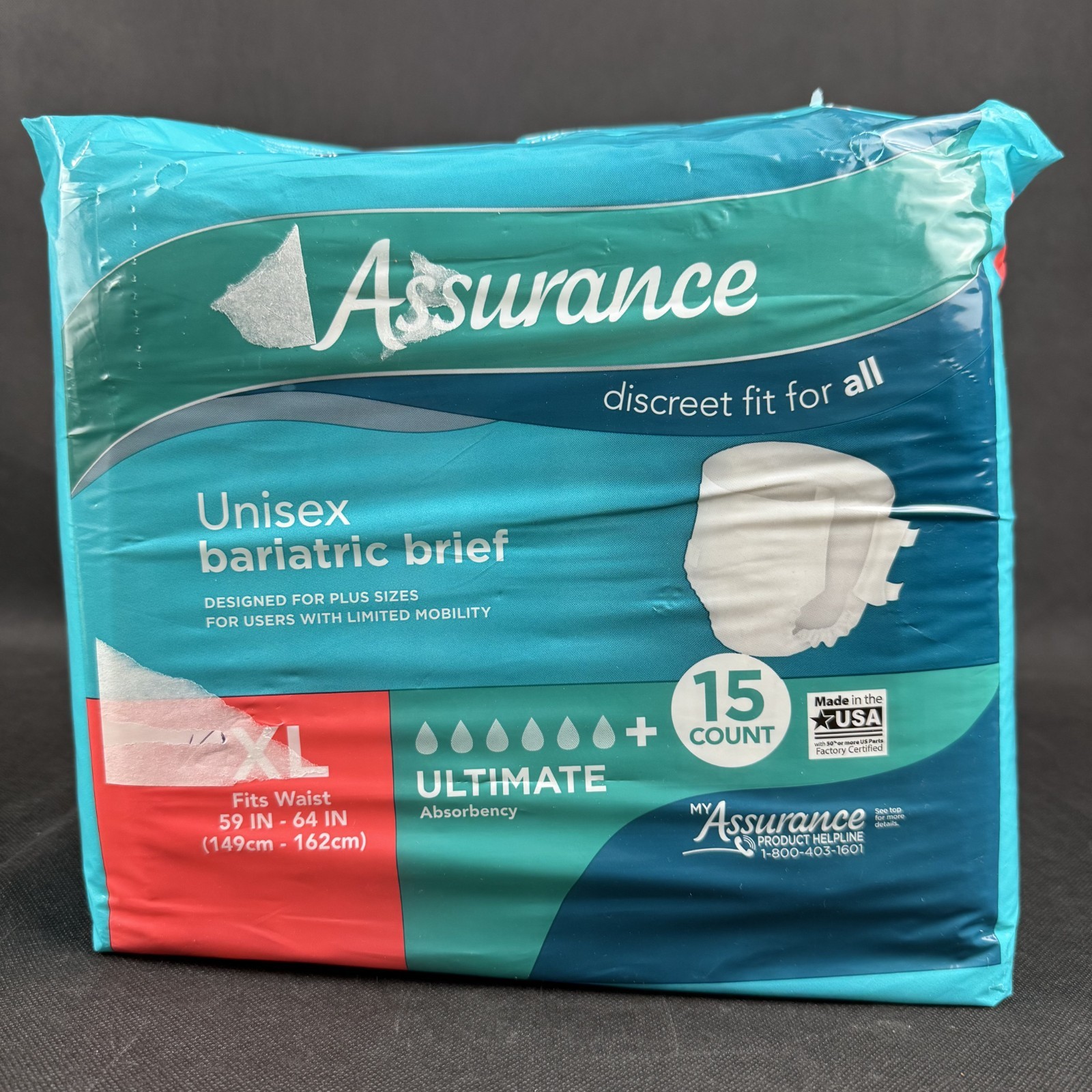 Assurance Unisex Incontinence Briefs, Tabs, Maximum Absorbency, XL (15 Count)