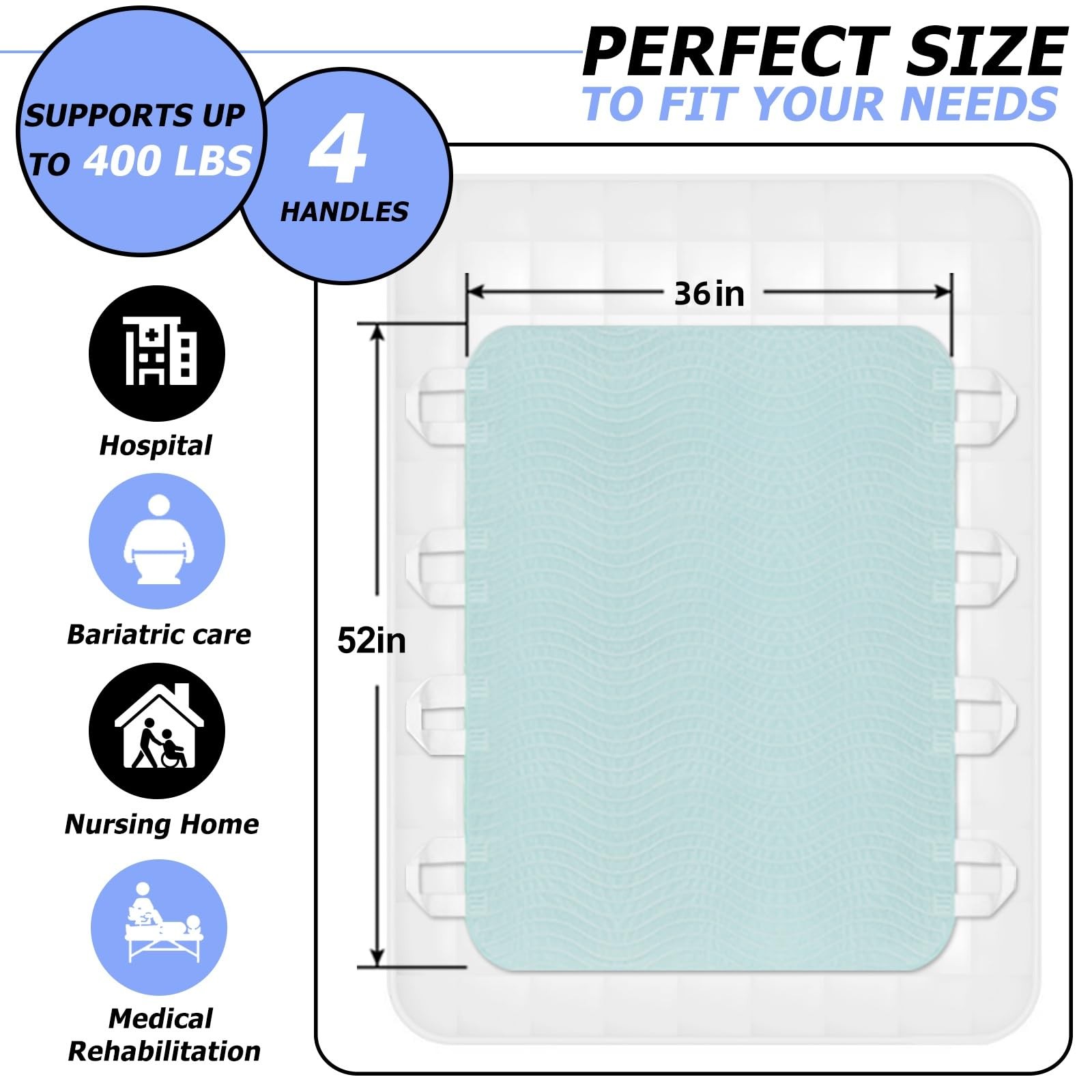 Washable Positioning Bed Pads Handles 4Layer Waterproof 36×52 Inch 2 PCS
