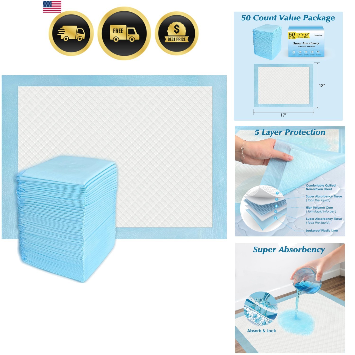 Super Absorbency Disposable Diaper Pads for Baby, Puppy and Adults, Disposabl…