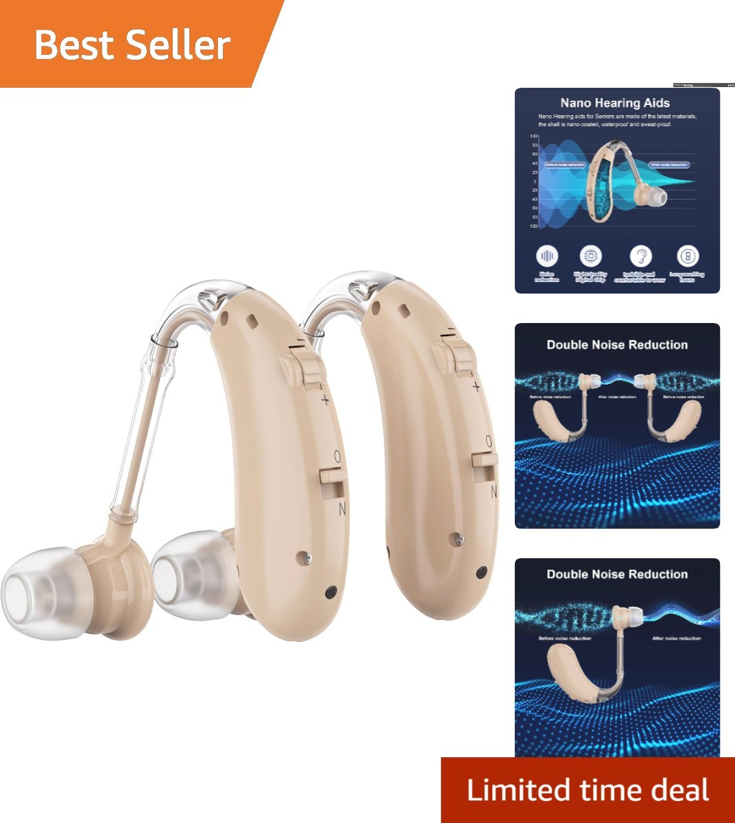 Lightweight Right Ear Hearing Aids with Long Battery Life and Volume Control