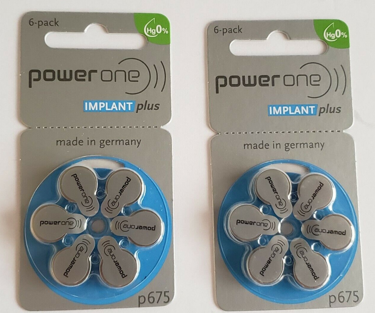 (2) 6-Packs Power One P675 Size Implant Hearing Aid Plus Batteries PR44 5/2023