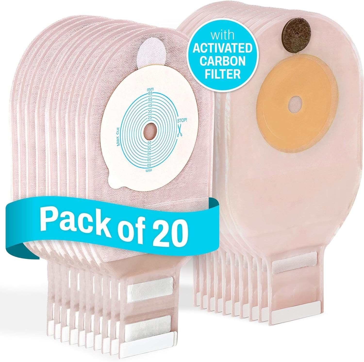 JJ CARE Colostomy Bags 20 PCS, One-Piece Pouching Ostomy Bags, No Mess Ostomy Su