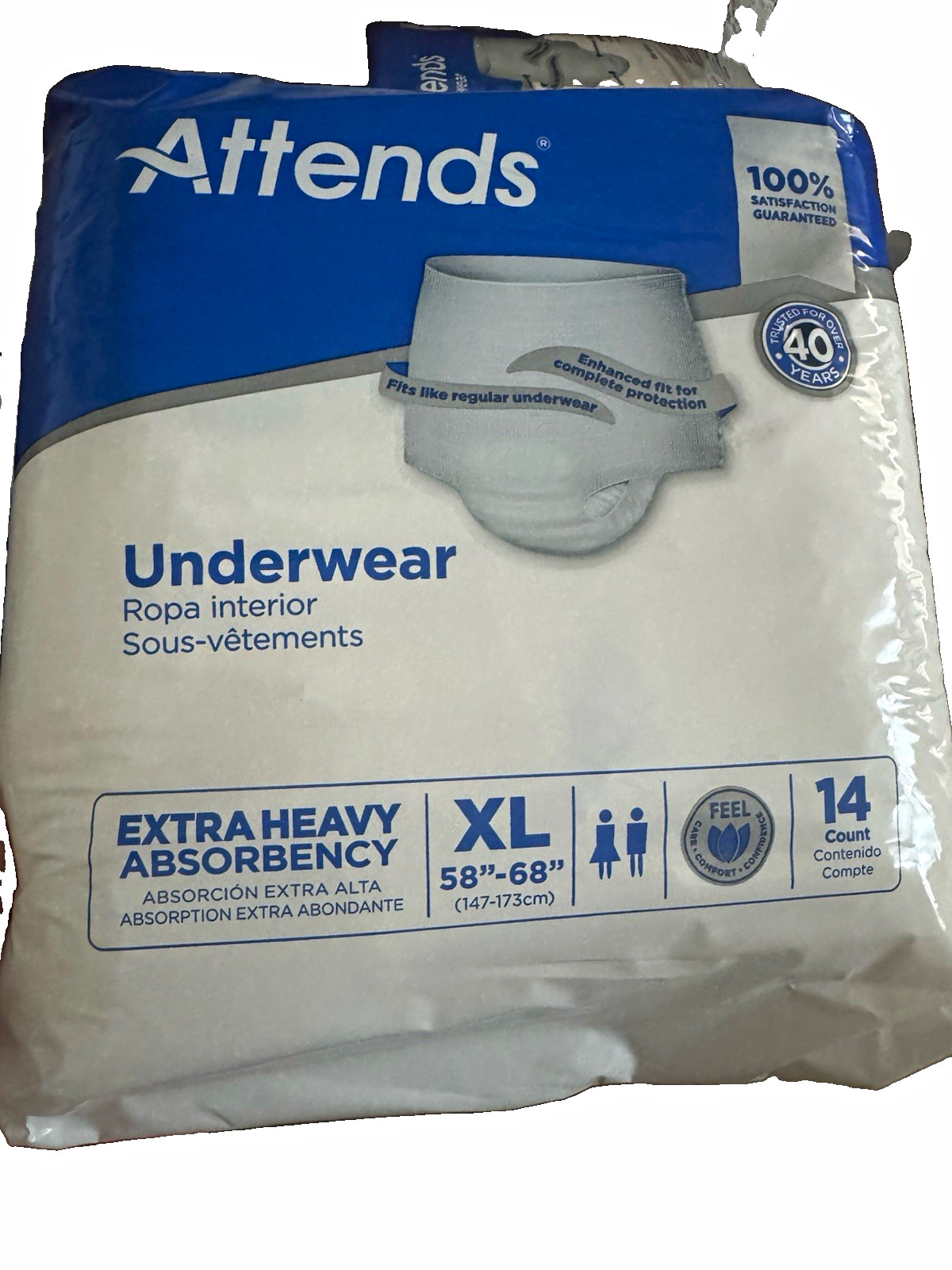 Attends Care Underwear Incontinence Pants XL Extra Heavy 14 Ct Latex Free