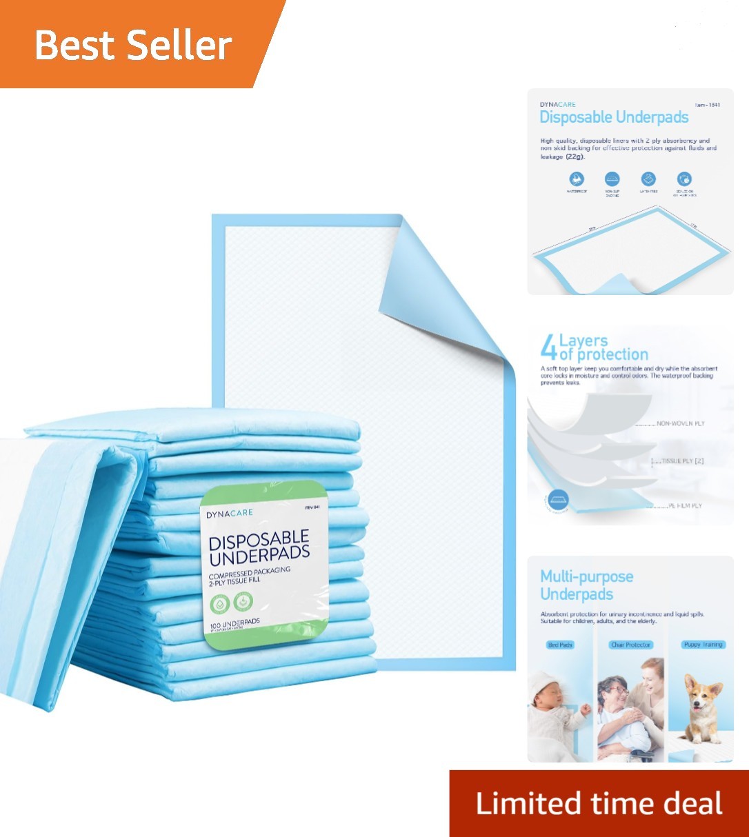 100 Count Disposable Bed Pads, 17″x24″, Highly Absorbent Incontinence Protection
