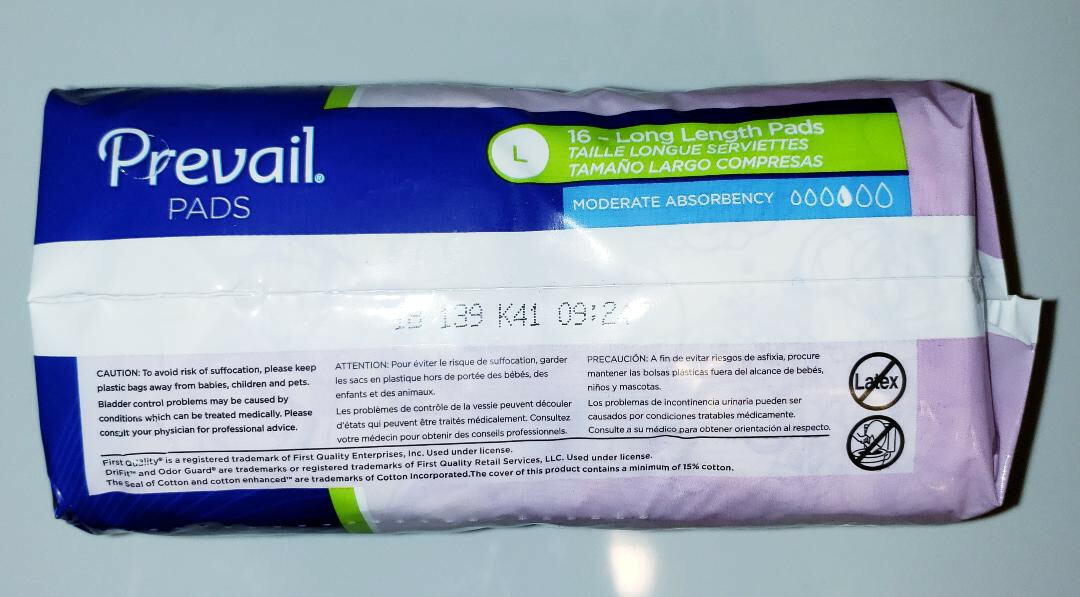 Prevail Bladder Control Pad, 11 Inch, Moderate Absorbency, BC-013 – Pack of 16