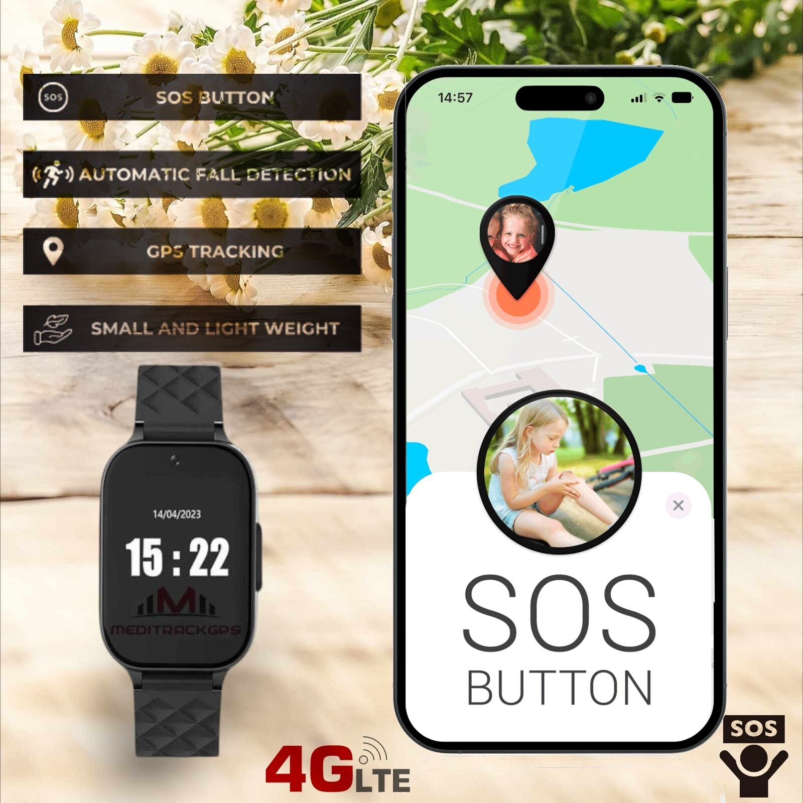 4G GPS Smart Adult Medical Alert Watch Waterproof, Touch Screen, SOS Button, BP